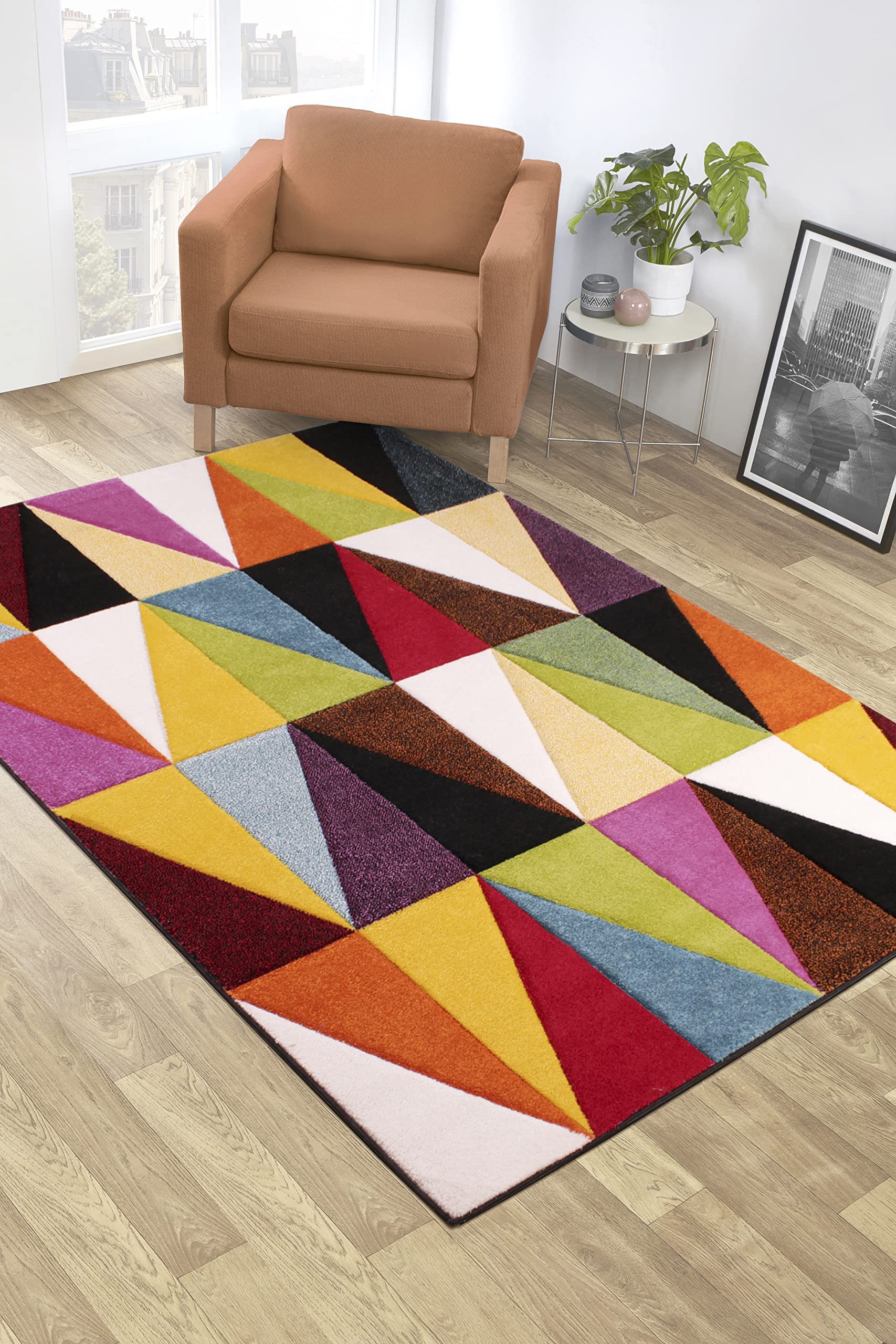 Lord of Rugs Quality Handcarved Geometric Design Rainbow Bedroom Living Room Multi Coloured Rug Tampa Multi Medium 120x170 cm (4'x5'6") โ image 1