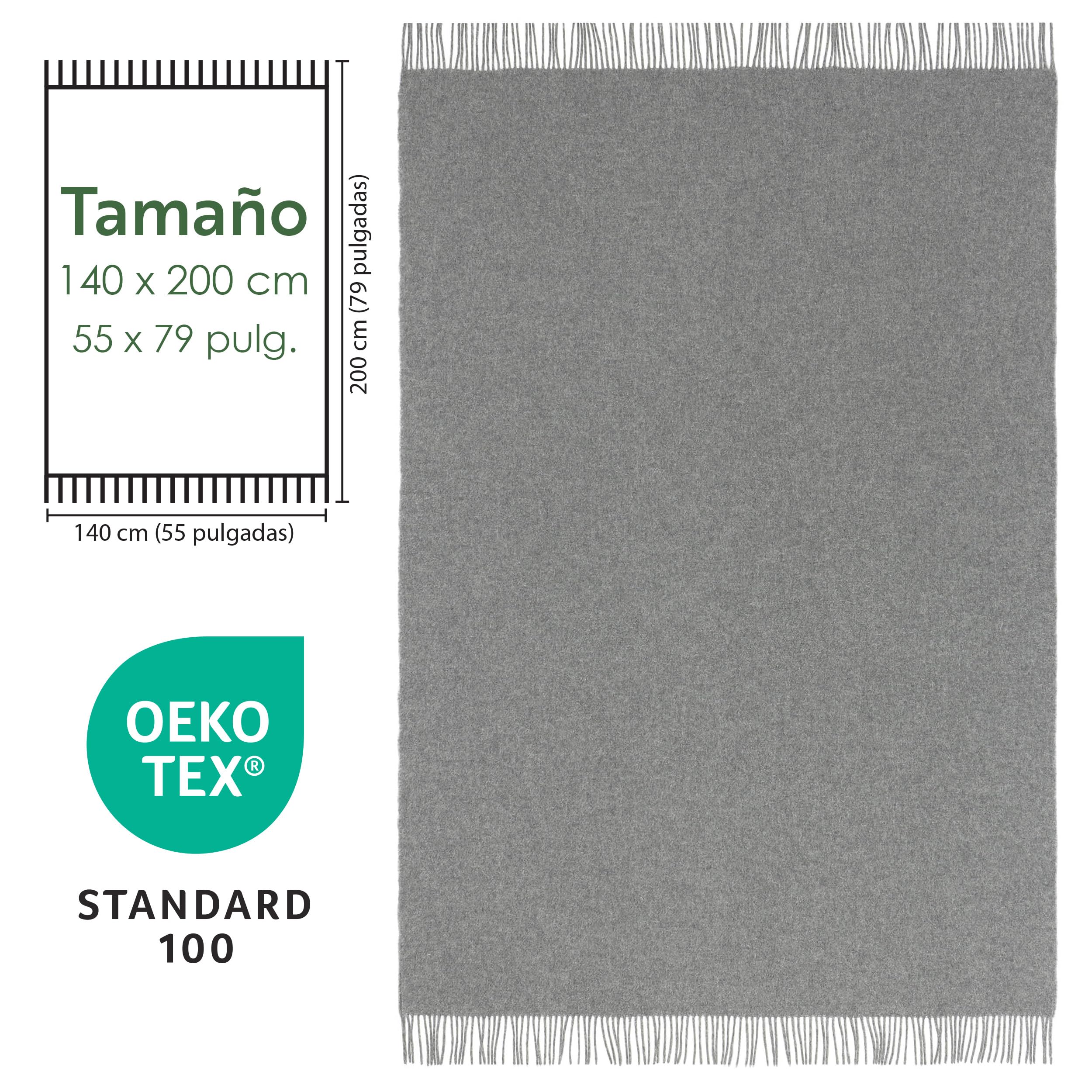 Nostra Zelandia Manta de Lana 100% Pura – Grande Cálida, Transpirable y Ligera para Sofá, Cama y Uso Exterior, Confort Termorregulador con Flecos - Fabricada en Europa (Gris Natural)