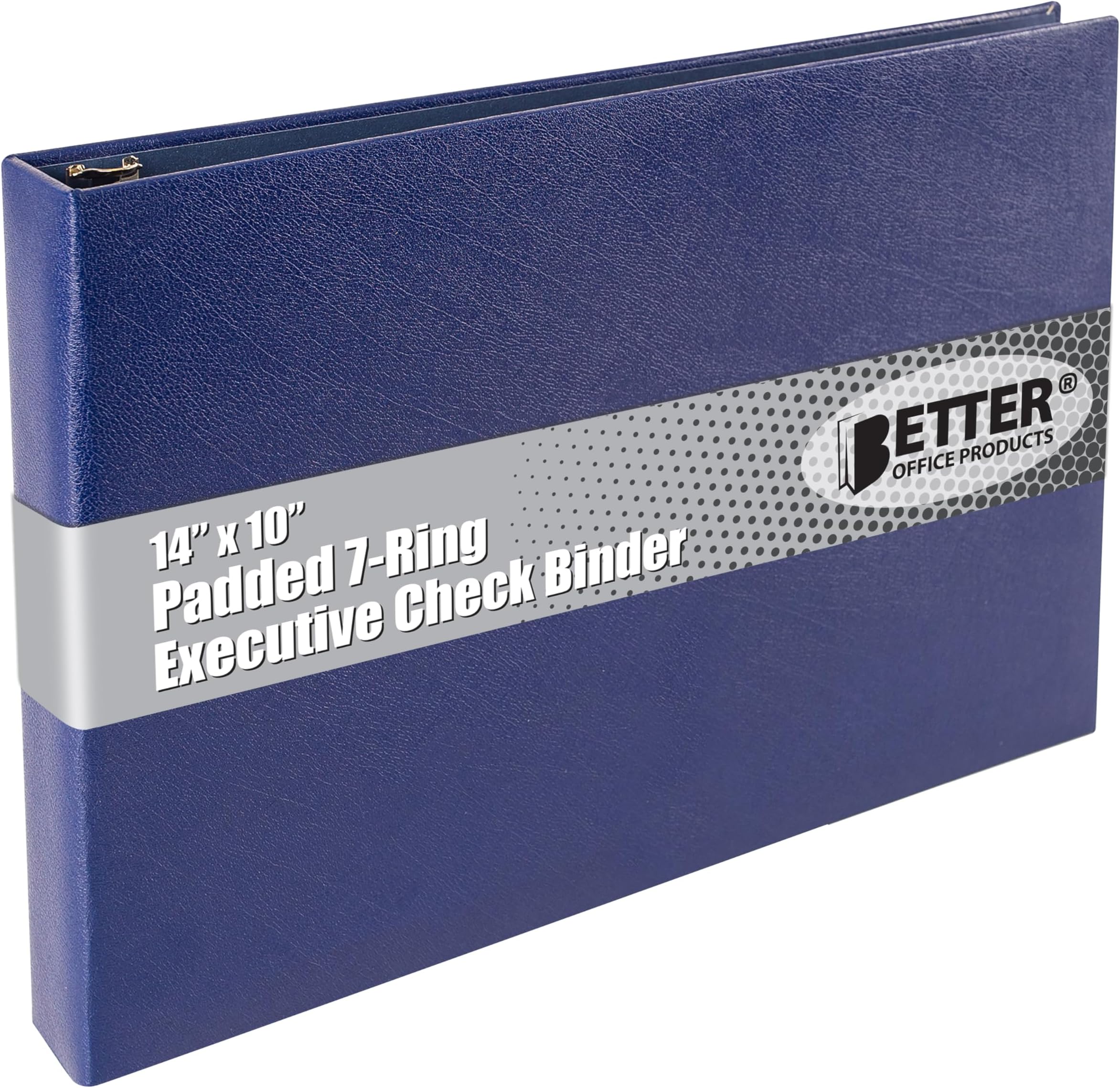 Better Office Products 7 Ring Executive Check Binder with Zipper Pouch, Padded Blue Textured Cover, for 9" x 13" 3 Per Page Business Checks, 600 Check Capacity Checkbook Holder