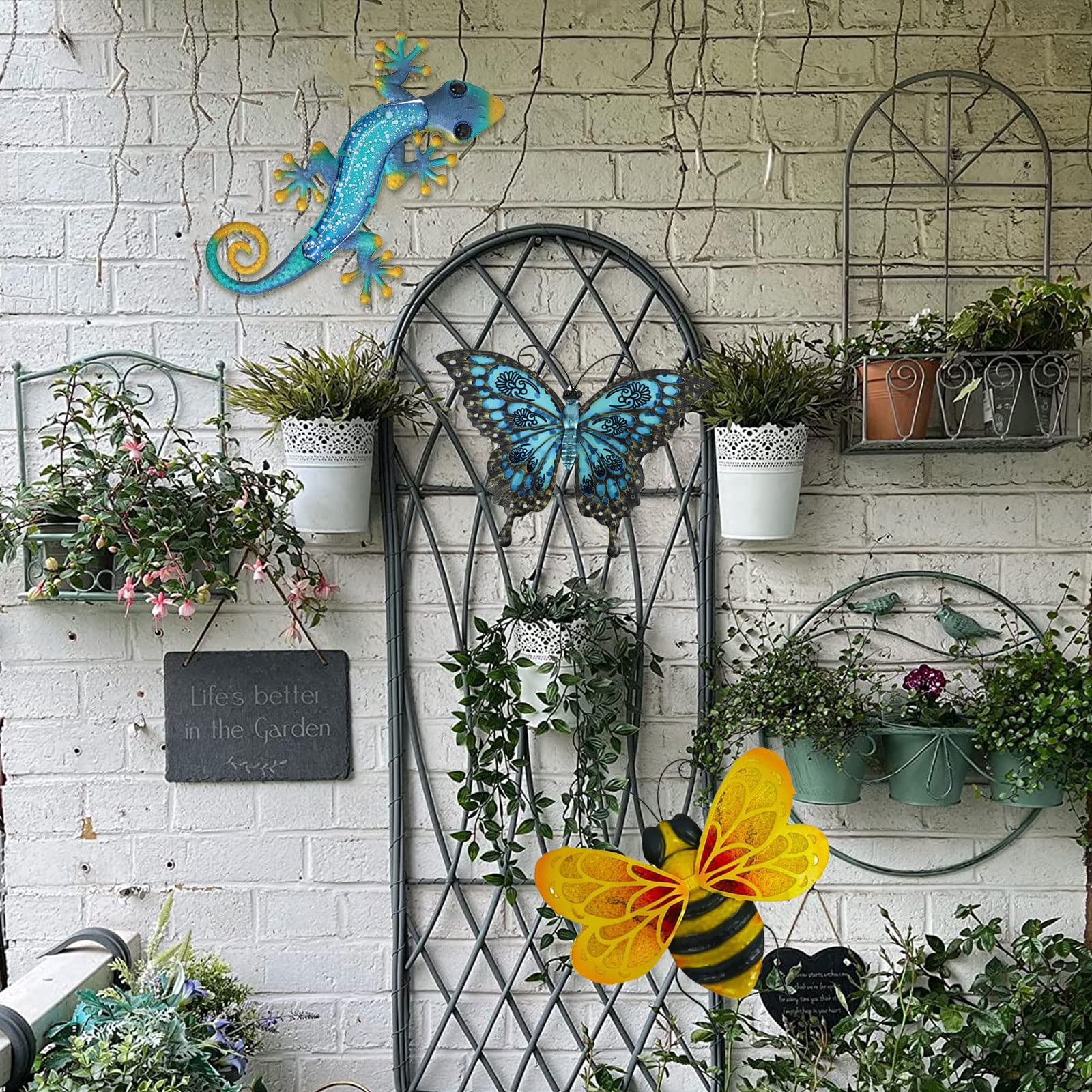 Liffy Metalen libelle muur decor glas buiten muur kunst opknoping tuin decoraties voor woonkamer (veelkleurig