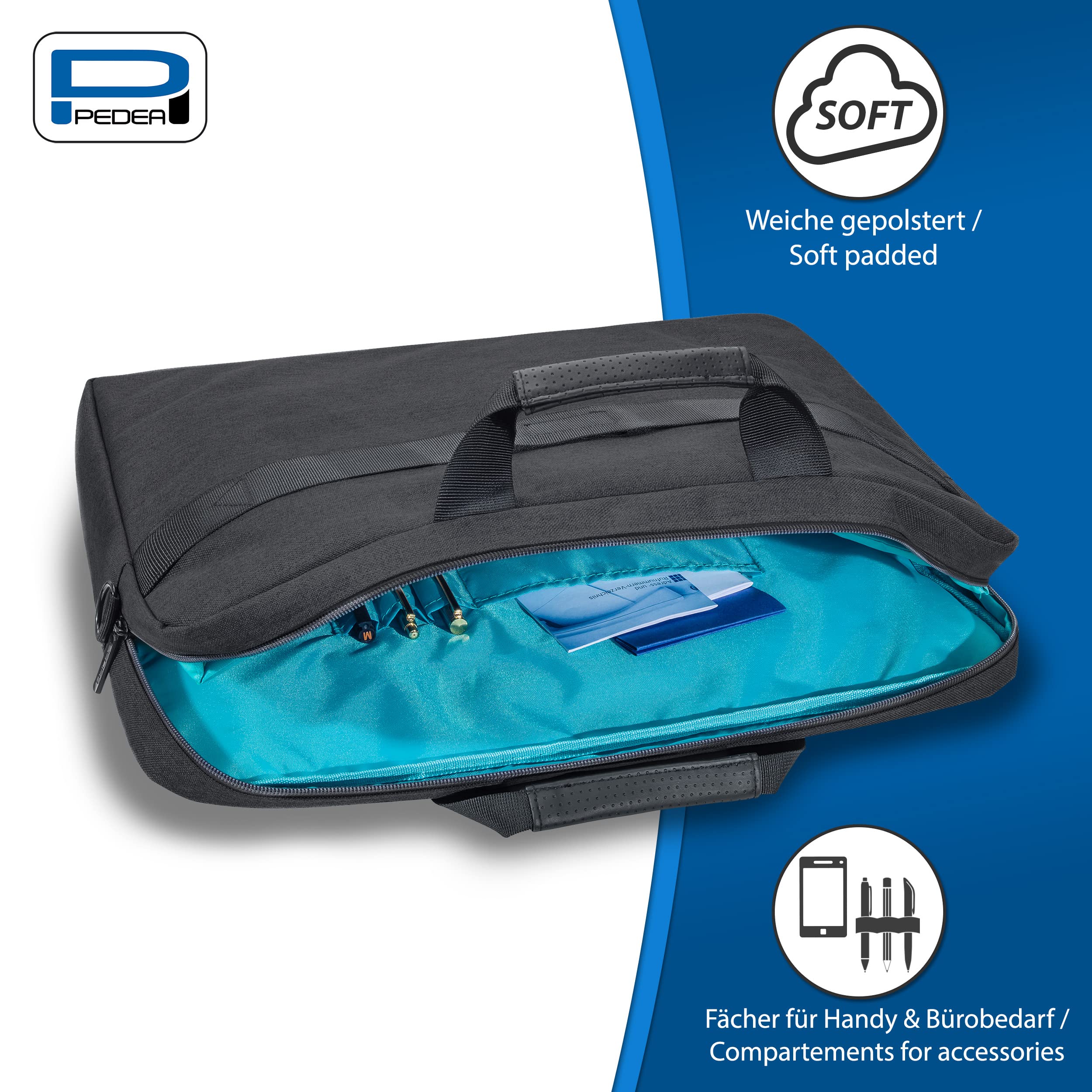 PEDEA Housse pour ordinateur portable "Lifestyle" Étui pour ordinateur portable jusqu’à 17,3 pouces (43,9 cm) Sacoche à bandoulière, noir