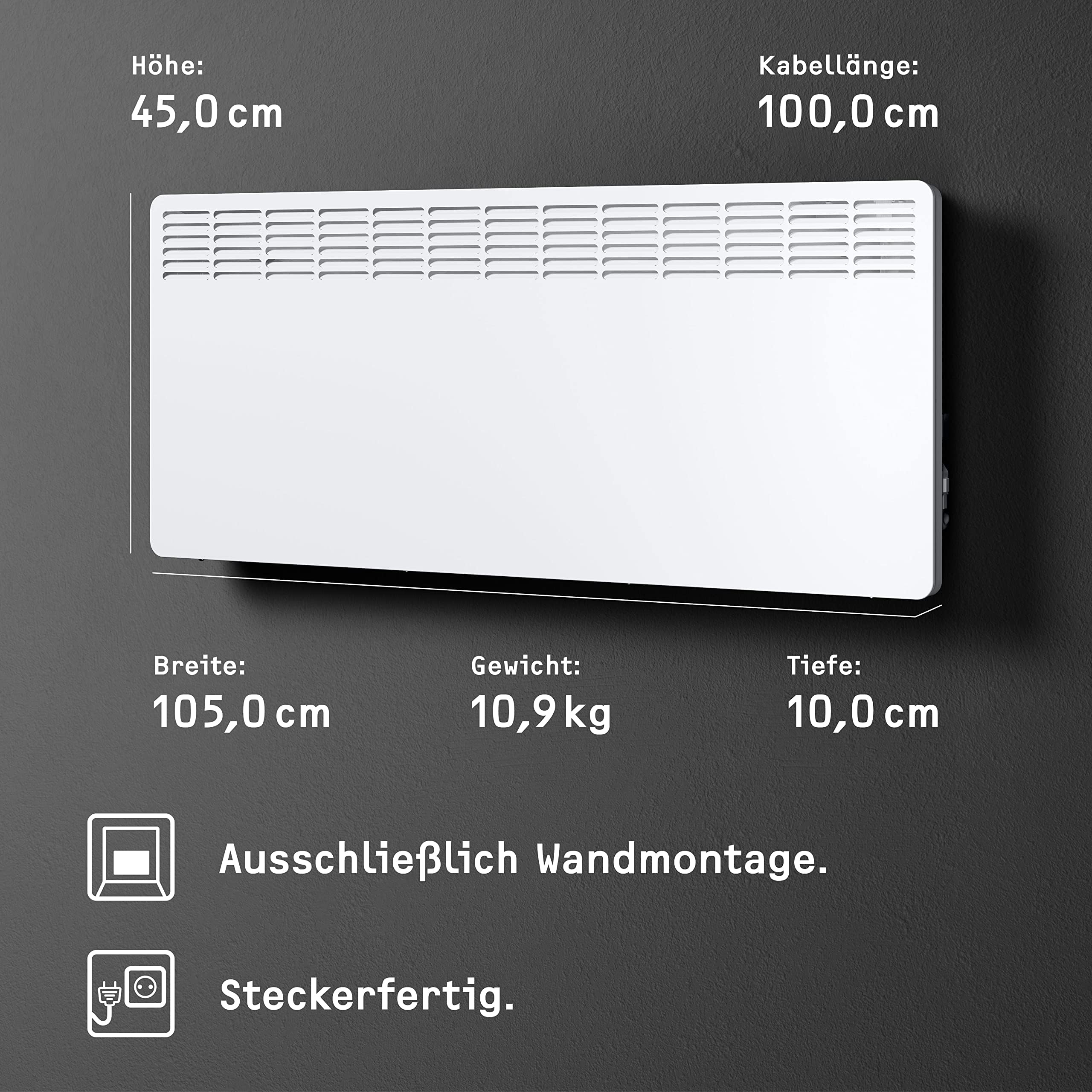 STIEBEL ELTRON Wandkonvektor CNS 300 Trend, 3 kW für ca. 35 m², TÜV geprüft, LC-Display, Wochentimer, Elektroheizung energiesparend, Wandmontage, mit Stecker, 236530
