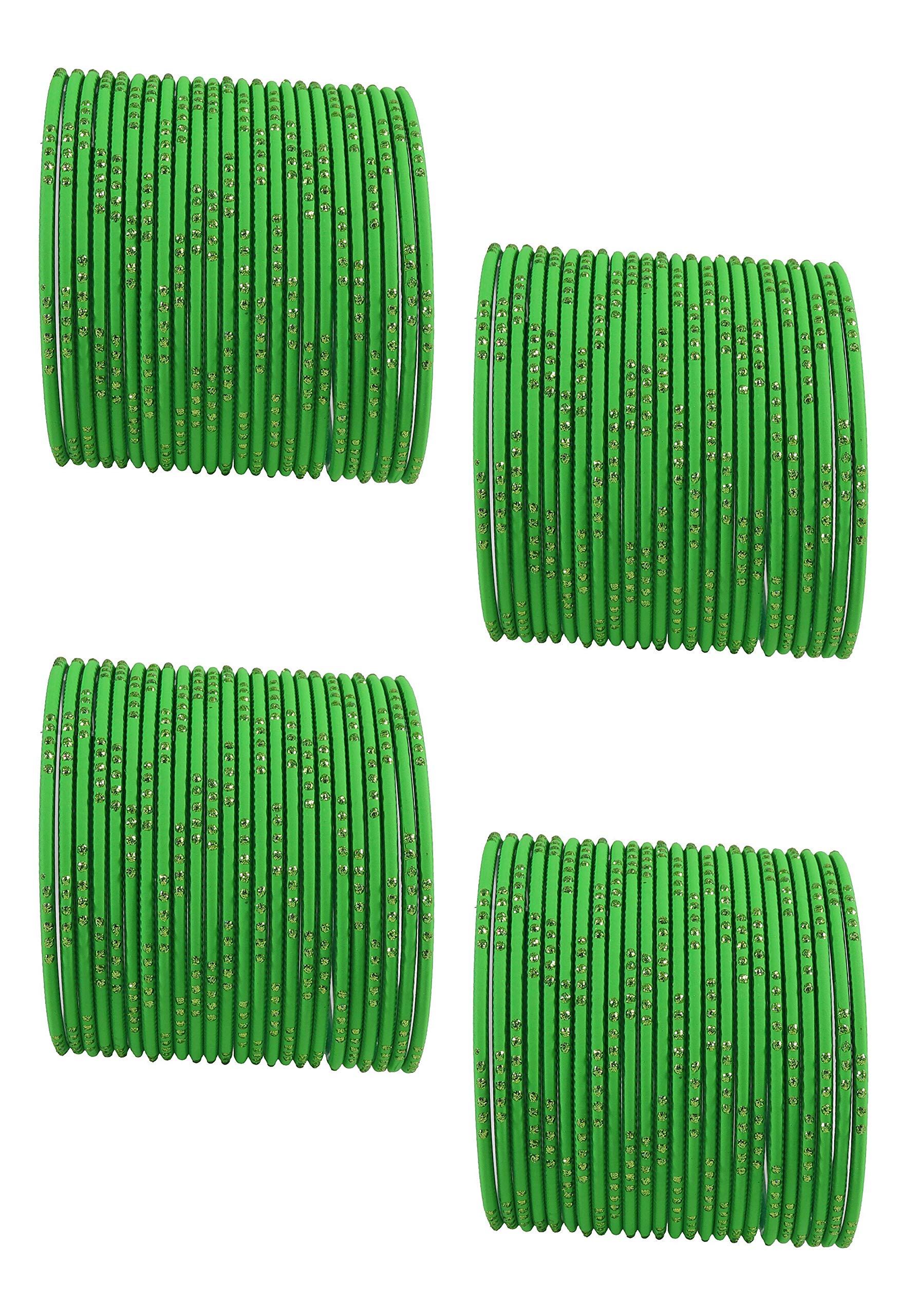ZULKA Non-Precious Metal with Glitter Polka and Cutting Design Glossy Finished Bangle Set For Women and Girls, (Tgreen_2.2 Inches), Pack Of 96 Bangle Set
