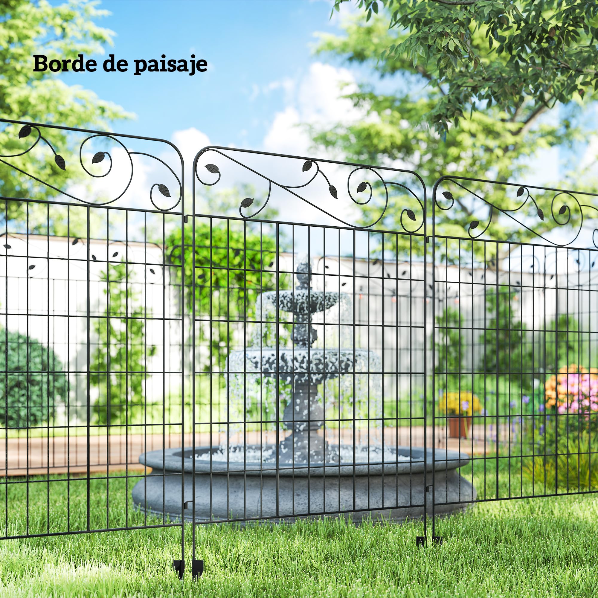 Outsunny Vallas de Jardín Exterior de 4 Paneles 88x110 cm Vallas de Jardín Metálicas Vallas Decorativas con Ángulo Ajustable para Patio Terraza Negro