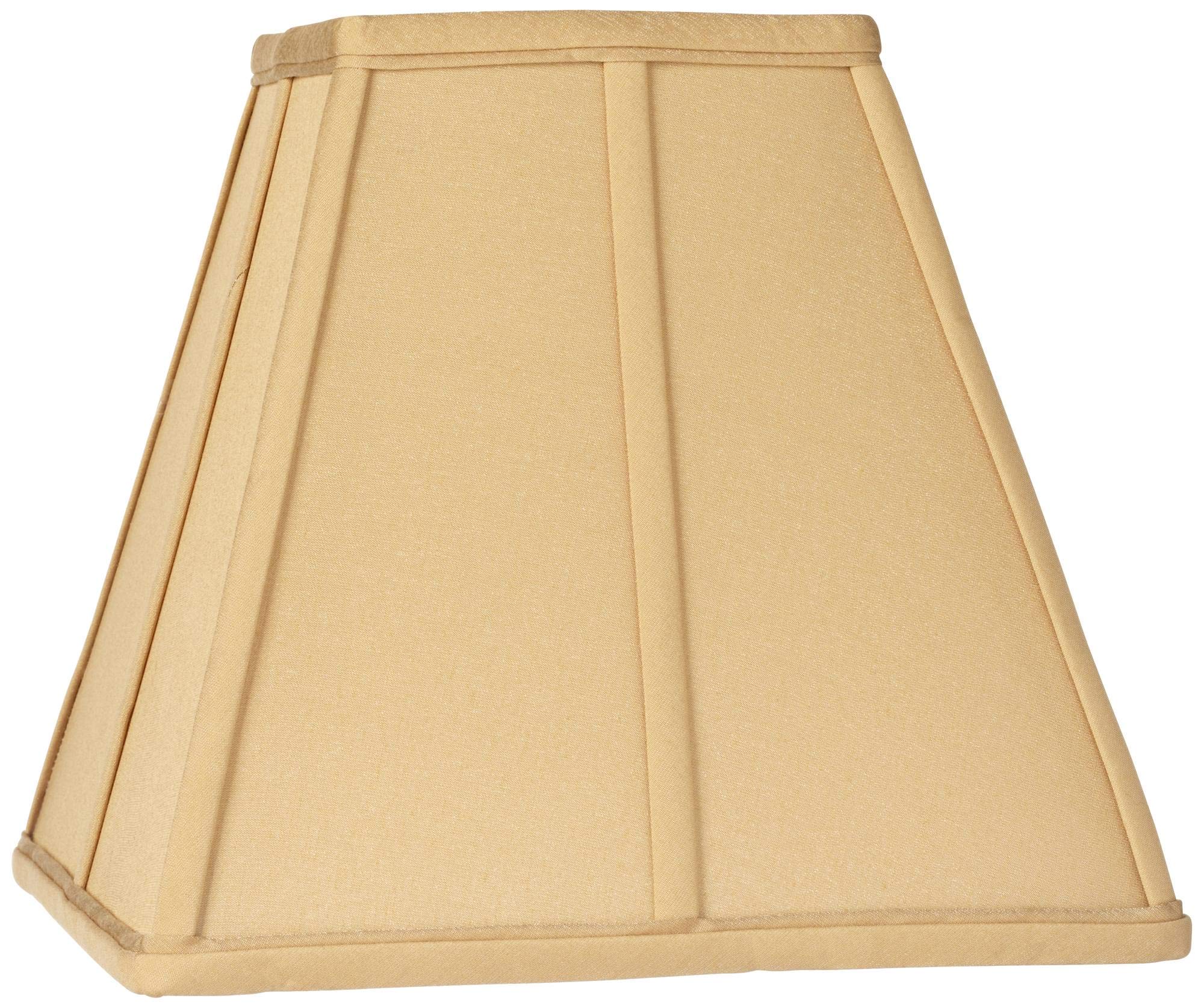 Golden Tan Small Square Cut Lamp Shade 5.25" Top x 10" Bottom x 9" High (Spider) Replacement with Harp and Finial - Springcrest