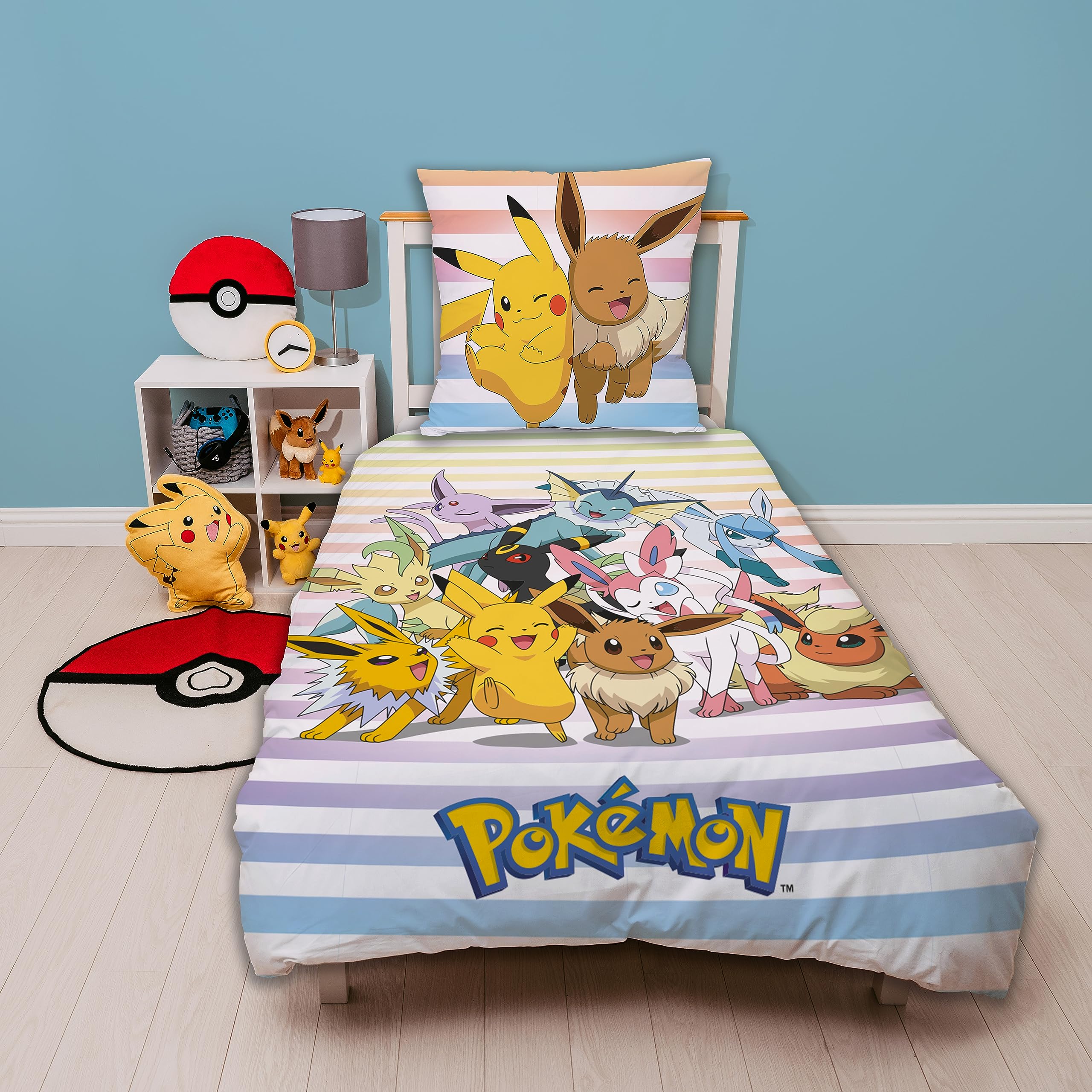Set Biancheria Letto Pokémon Pikachu - Copripiumino 135x200 Cm E Federa 80x80 Cm, 100% Cotone, Blu E Giallo