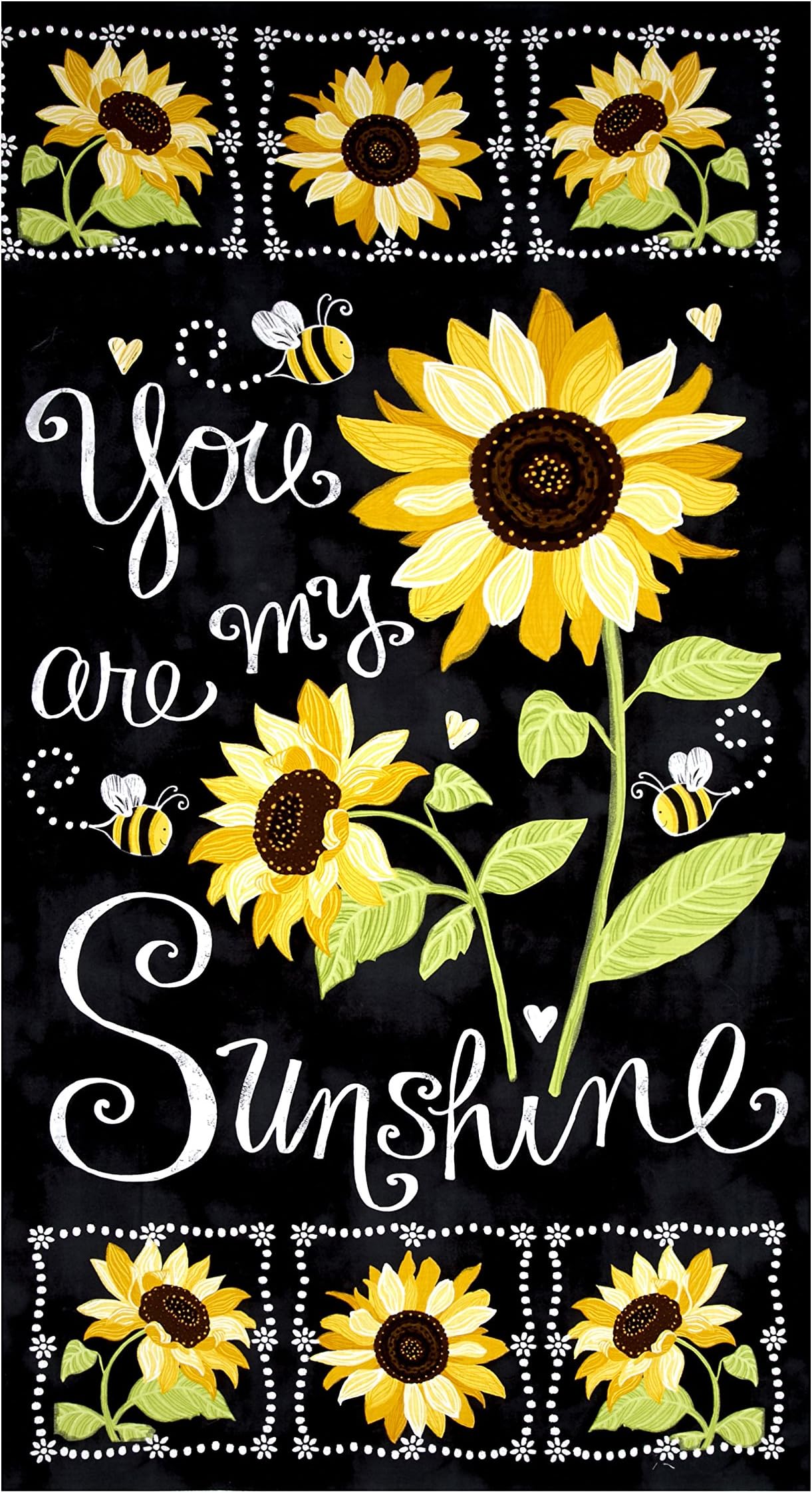 Timeless TreasuresSunshine Sunflower Chalkboard 23.5" Panel, Quilting Cotton, Black