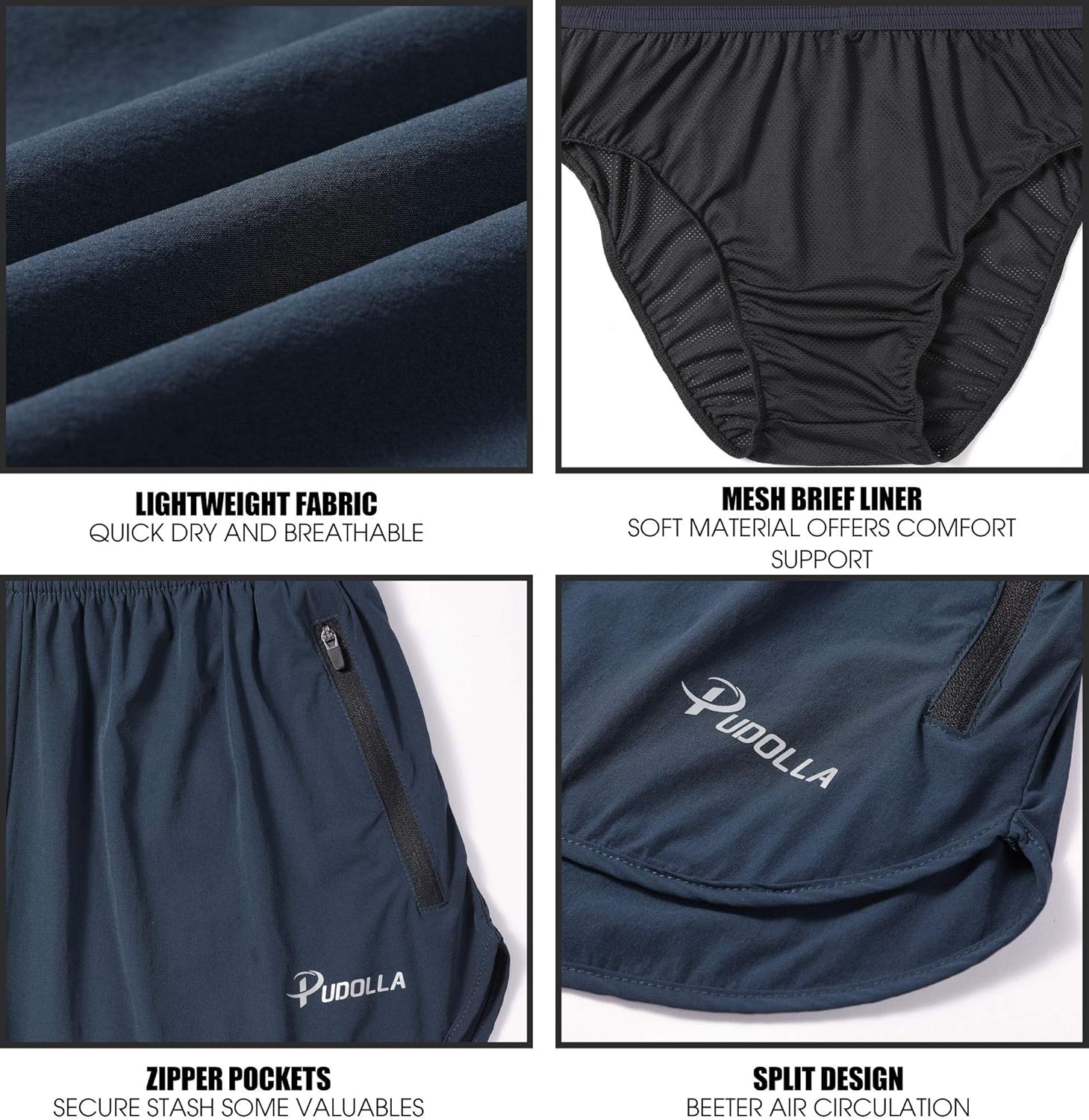 Pudolla Men’s Running Shorts 3 Inch Quick Dry Gym Athletic Workout Shorts for Men with Zipper Pockets - Image 5