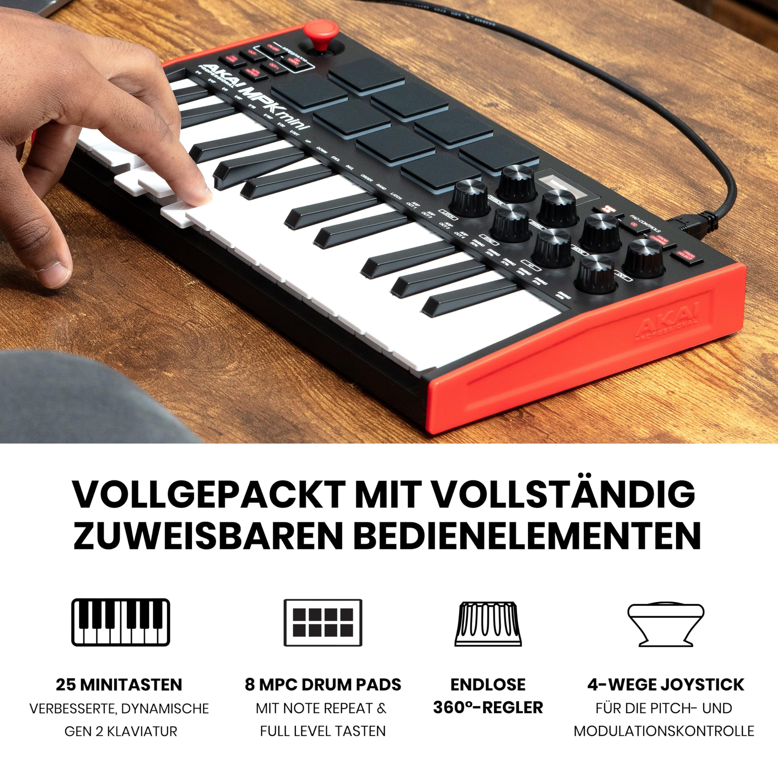 Akai Professional MPK Mini MK3 25-Tasten USB MIDI Keyboard Controller, 8 Hintergrundbeleuchtete Drum Pads, 8 Regler, Musikproduktion-Software und Native Instruments Sound Package (NKS Integration)