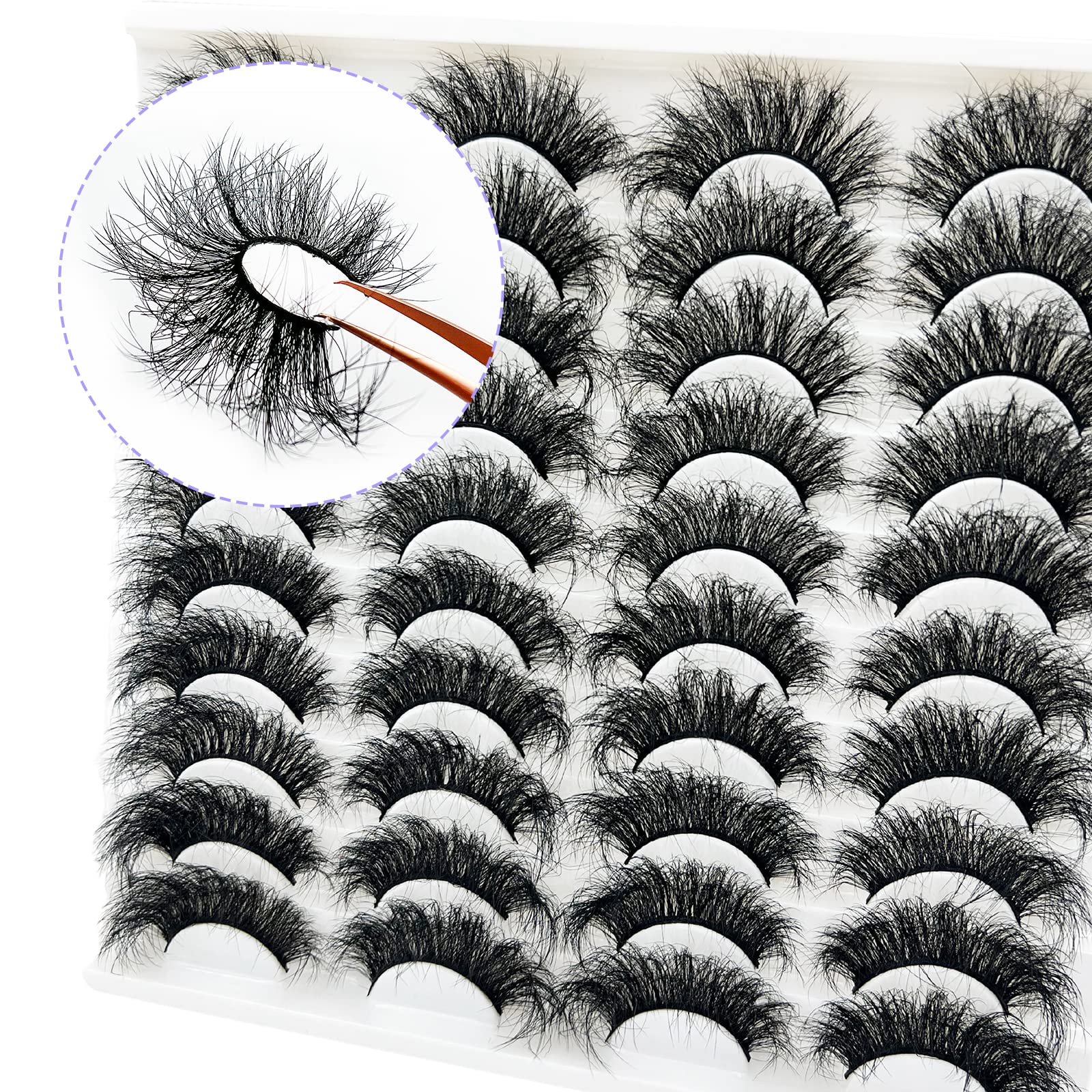 Lashes 25mm Fluffy Mink False Eyelashes Long 20 Pairs Dramatic Thick 3D 5D Faux Mink Lashes 4 Styles 25 mm Wispy D Curl Volume Fake Eyelashes Pack, by Kmilro: 15-Fluffy Mink Lashes 20mm-20 Pairs-LD06