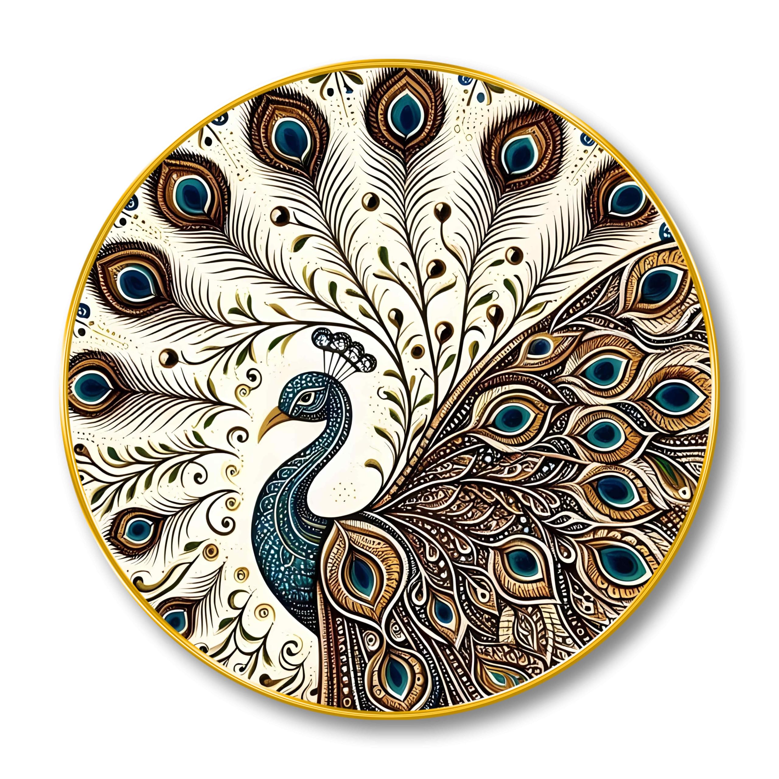 SAF Elegant Mandala Peacock Round Wall Art | Sparkle MDF Panel with Golden Rim | Artistic Home & Office Wall Decor | Intricate Peacock Design for Living Room, Bedroom & Gift Purpose 12 Inch x 12 Inch-image-32