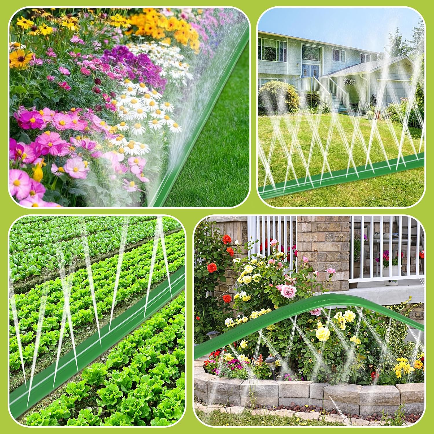 prinkler Soaker Hose for Yard 50 FT with Holes, Flat Garden Soaker Hose with Staples, Heavy Duty No-Kink Drip Hose Sprinkler Watering Drip Irrigation Hoses for Lawn Vegetable Garden Watering System
