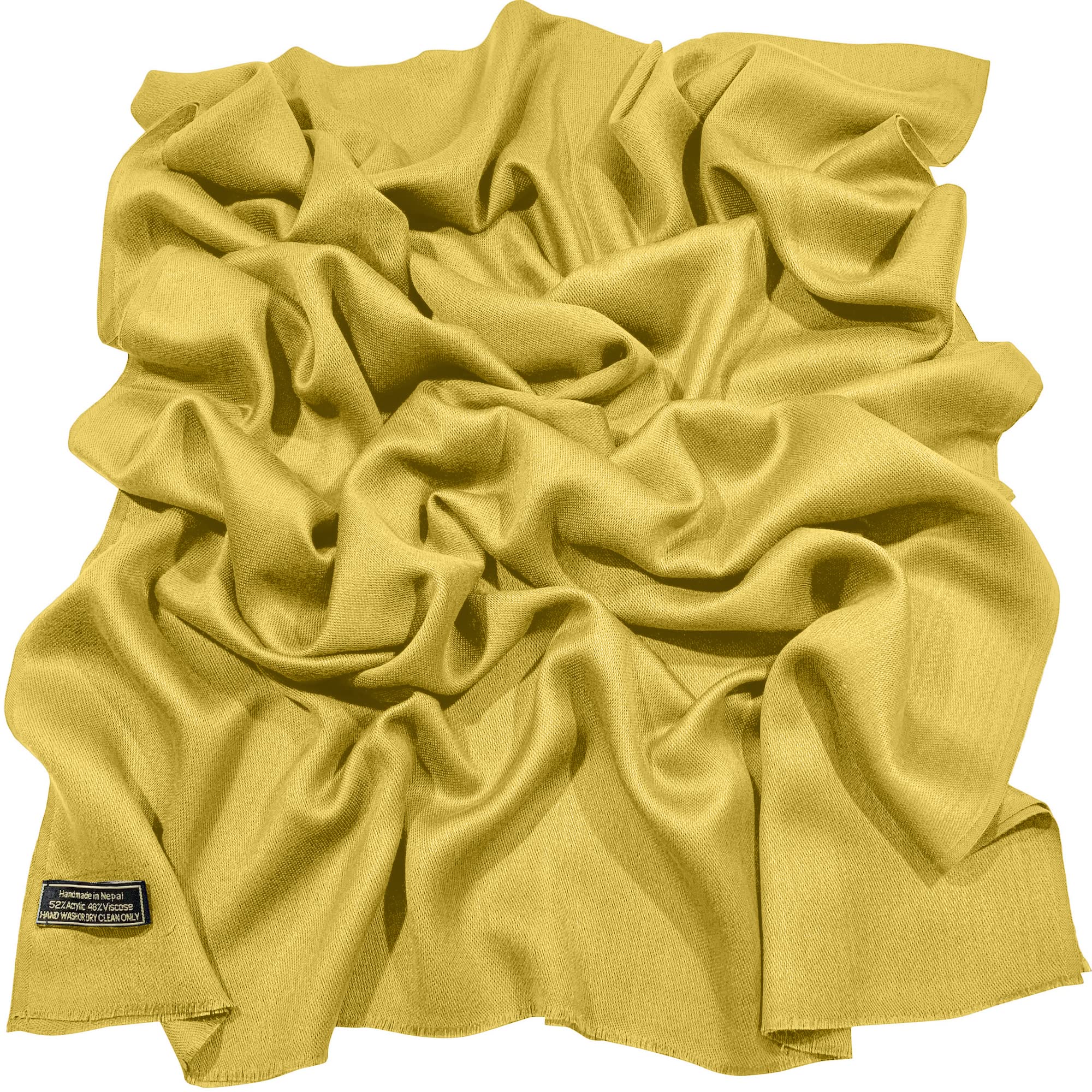 Yellow Gold Fringe Solid Colour Design Nepalese Shawl Scarf Wrap Pashmina CJ Apparel NEW, One Size