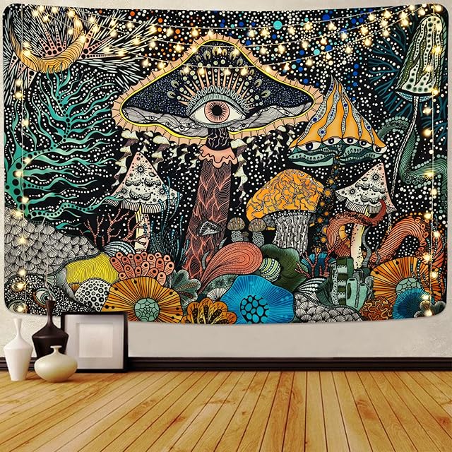 Yrendenge Mushroom Tapestry Eyes Wall Hanging Sea Creatures Tapestry Aesthetic Bohemian Tapestries Abstract Ocean Mystery Decorative Wall Hanging for Bedroom 83*59 inch (210*150cm)