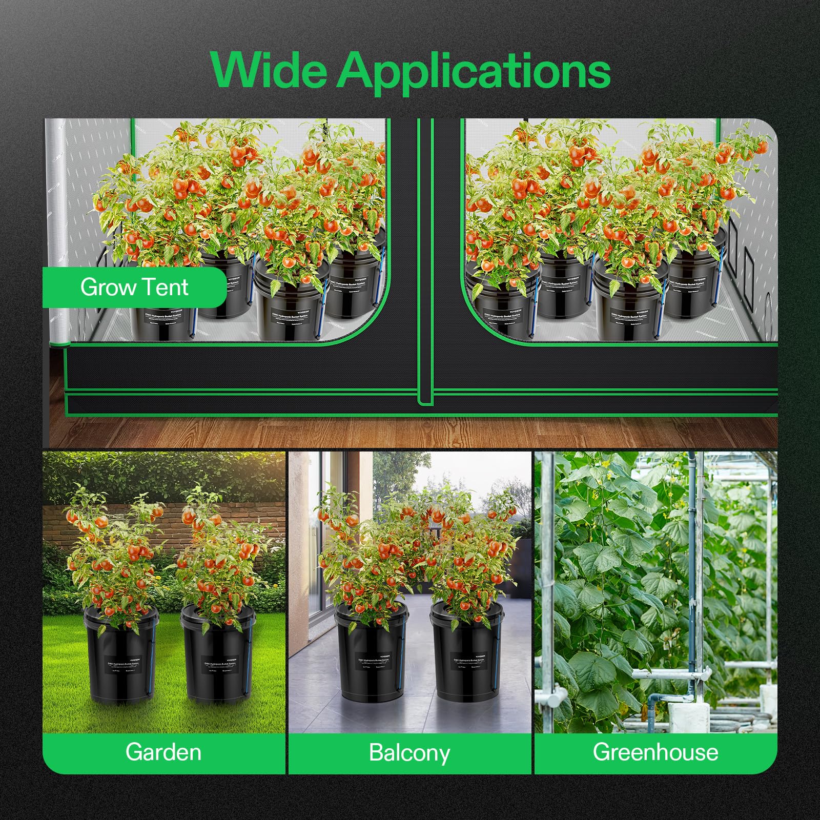 VIVOSUN- Sistema de cultivo hidropónico DWC con kit de goteo superior, sistema de riego por goteo de recirculación de 5 galones con manguera de aire multiusos, bomba de aire y piedra difusora (8 balde
