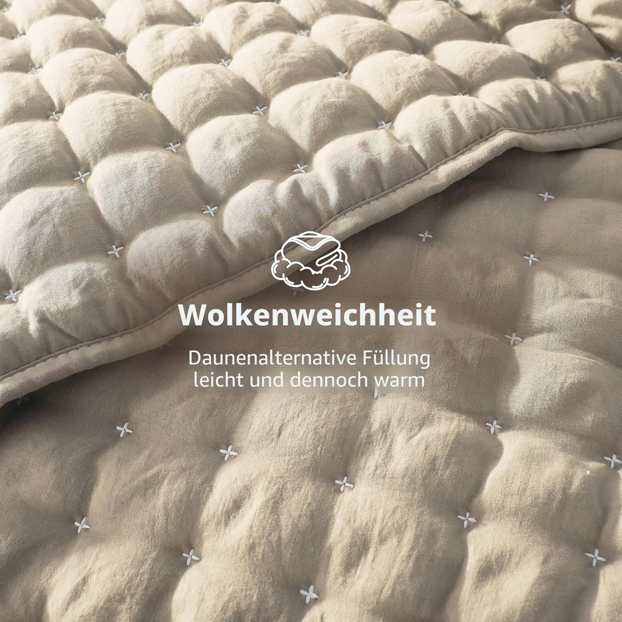 R.SHARE Tagesdecke 300x270cm Beige, Weich Wohndecke Bettüberwurf Steppdecke Sofaüberwurf Überwurfdecke für Bett Sofa Couch (ohne Kissenbezug), Kuscheldecke Oeko-TEX Frühling Sommer