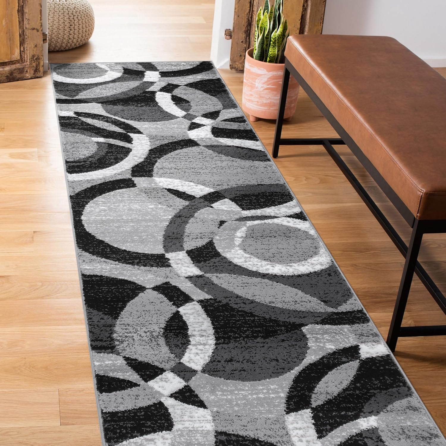 Rugshop Contemporary Abstract Circles Perfect for high Traffic Areas of Your Living Room,Bedroom,Home Office,Kitchen Runner Rug 2'7" x 6' Gray