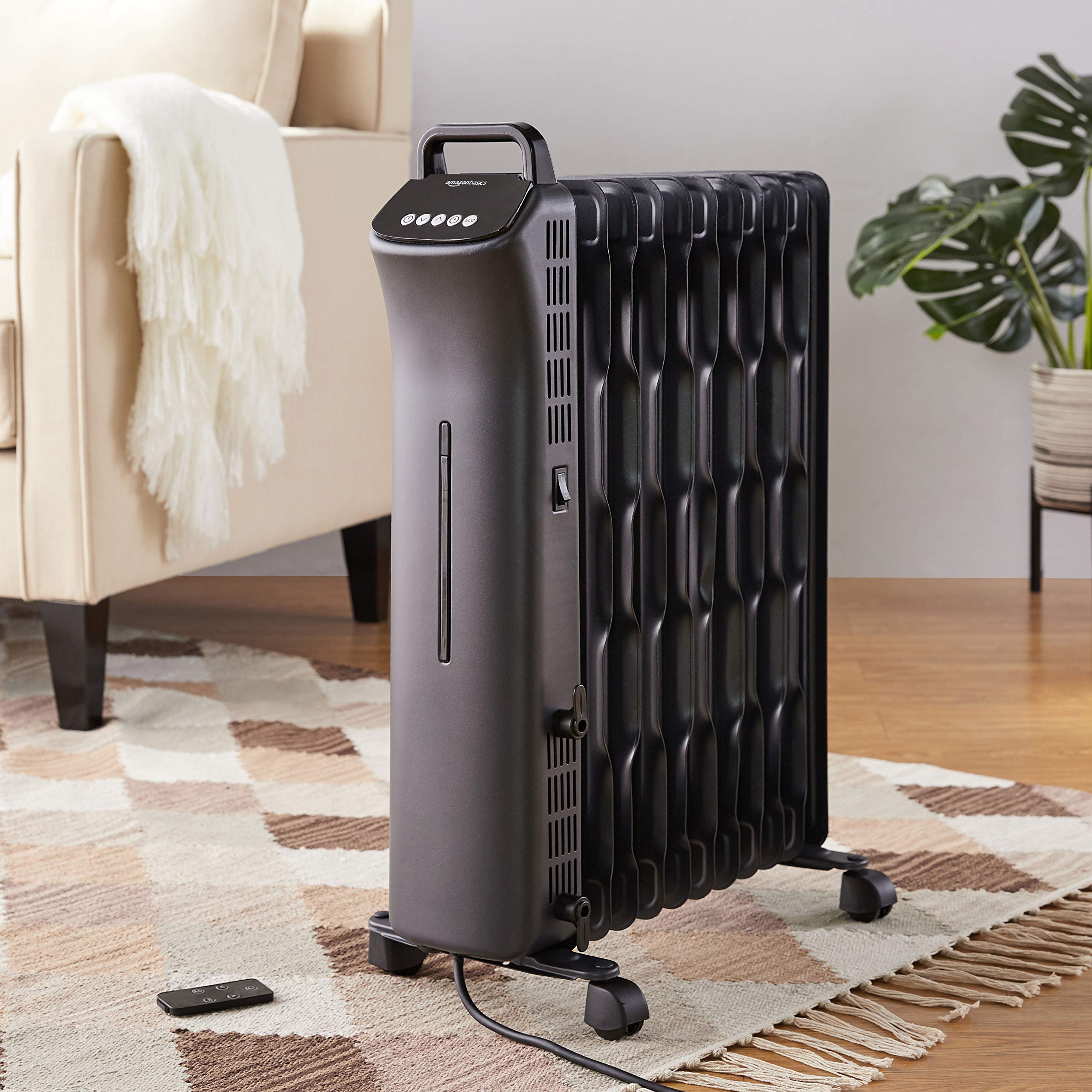 Amazon Basics Portable Oil-Filled Digital Radiator Heater with ECO function  and Remote Control, 2500W, UK Plug, 11 Fins, Black : Amazon.co.uk: Home u0026  Kitchen