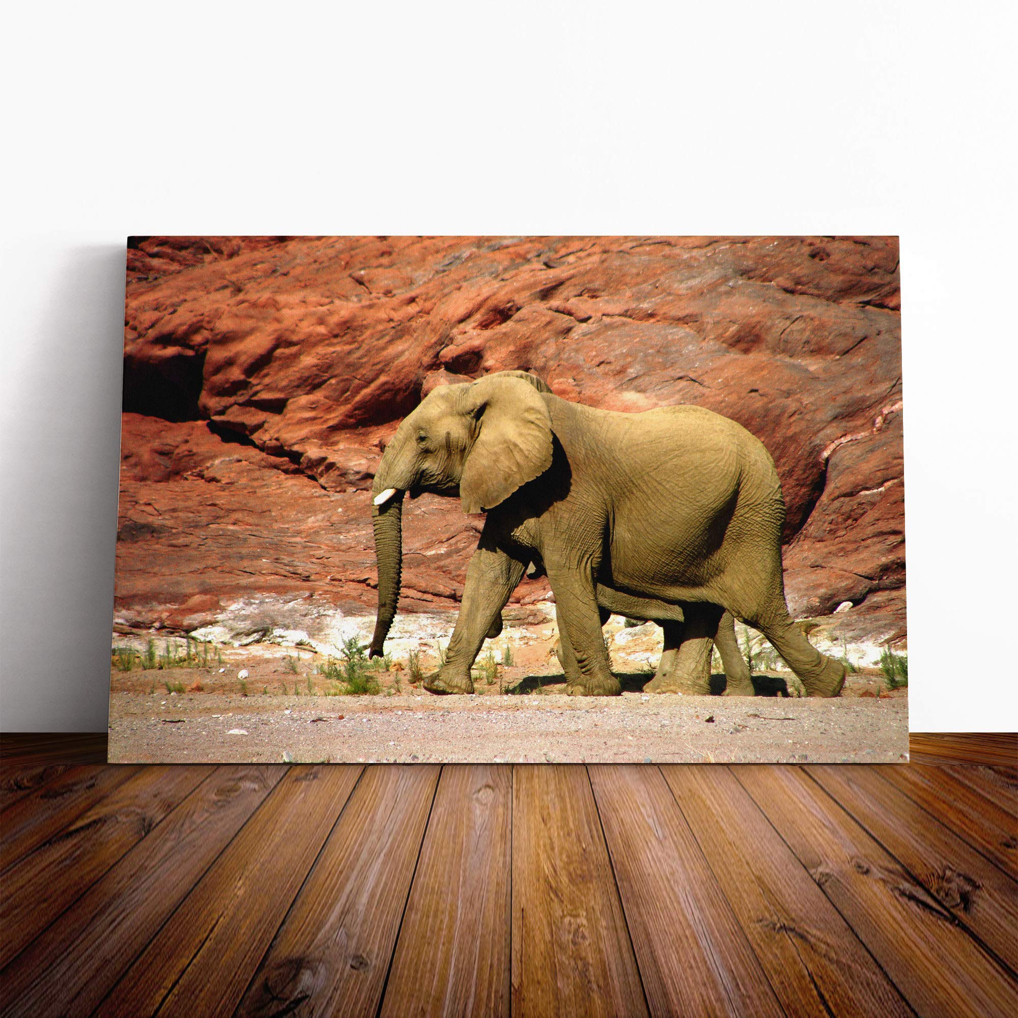 Elephant Rocky Canyon Canvas Print | Gallery Wrapped 30mm Frame Wall Art | 24x16 inches | Ready to Hang | Modern Animals Picture | Living Room Bedroom Lounge Office