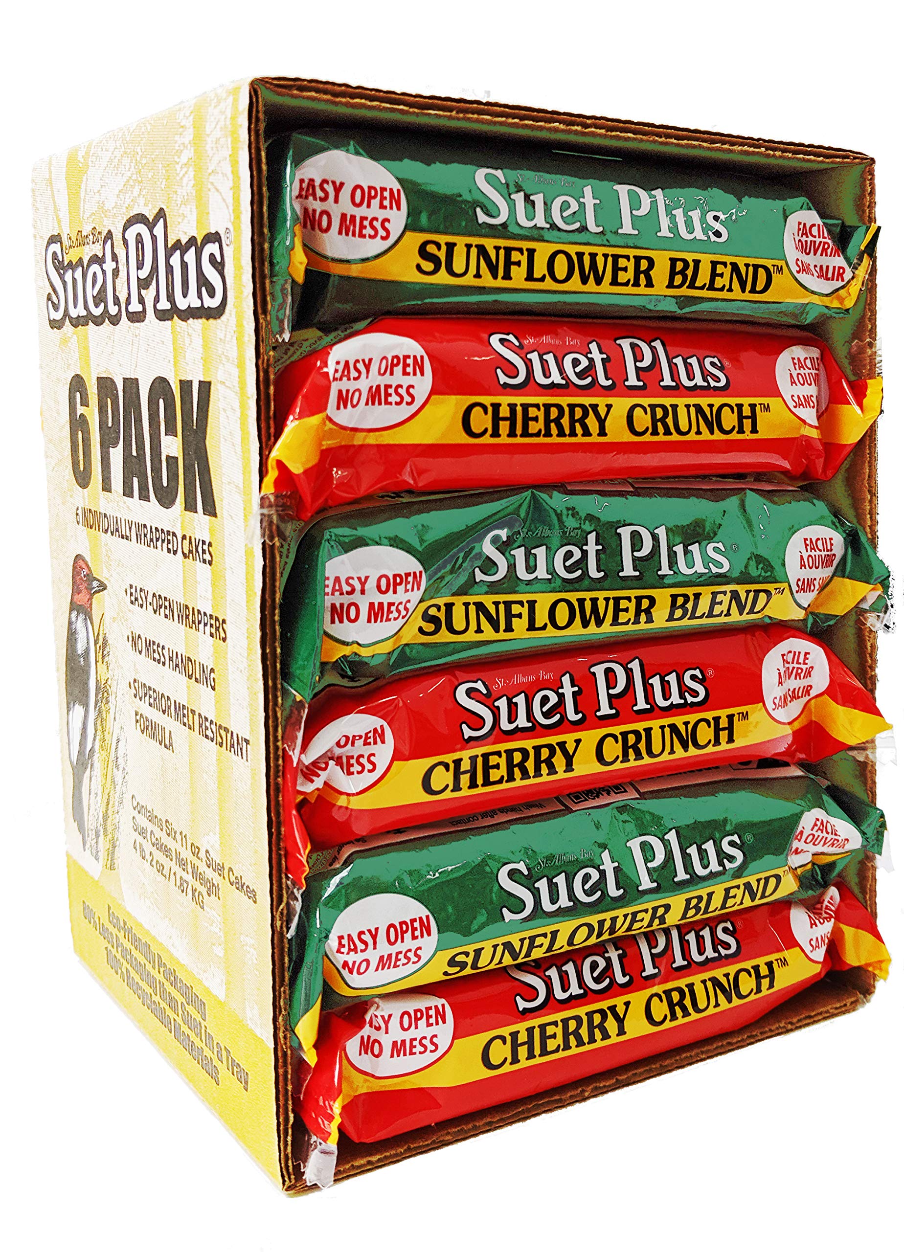 Suet Plus Suet Cake Gift Set of 6 Suet Cakes | 3 Cherry & 3 Sunflower 11 oz Suet Cakes for Wild Birds