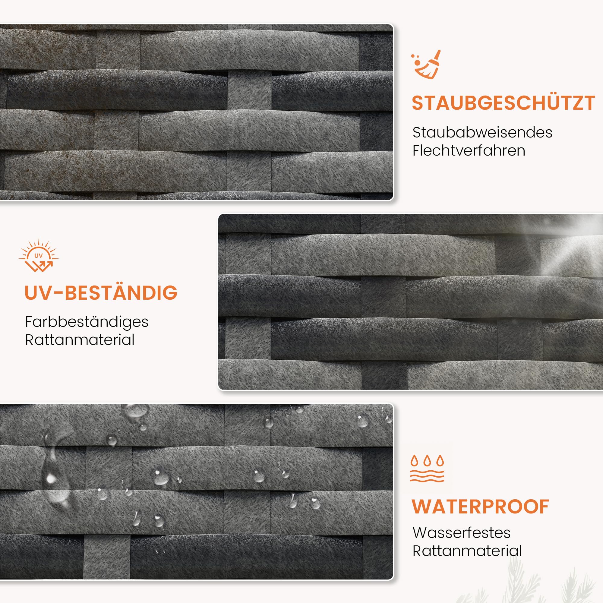 UDPATIO Sonnenliege 2 Personen Set, 3er Gartenmöbel Lounge Set Outdoor inkl. 2 Polyrattan Gartenliegen Wetterfest & 1 Tisch, Sonnenliegen Set für Garten, Terrasse, Balkon (Grau-meliert & Grau Bezüge)