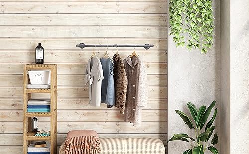 Miniatura 7 de Perchero industrial para ropa de tubería montado en la pared, resistente que ahorra espacio, barra de ropa desmontable multiusos para colgar, 24