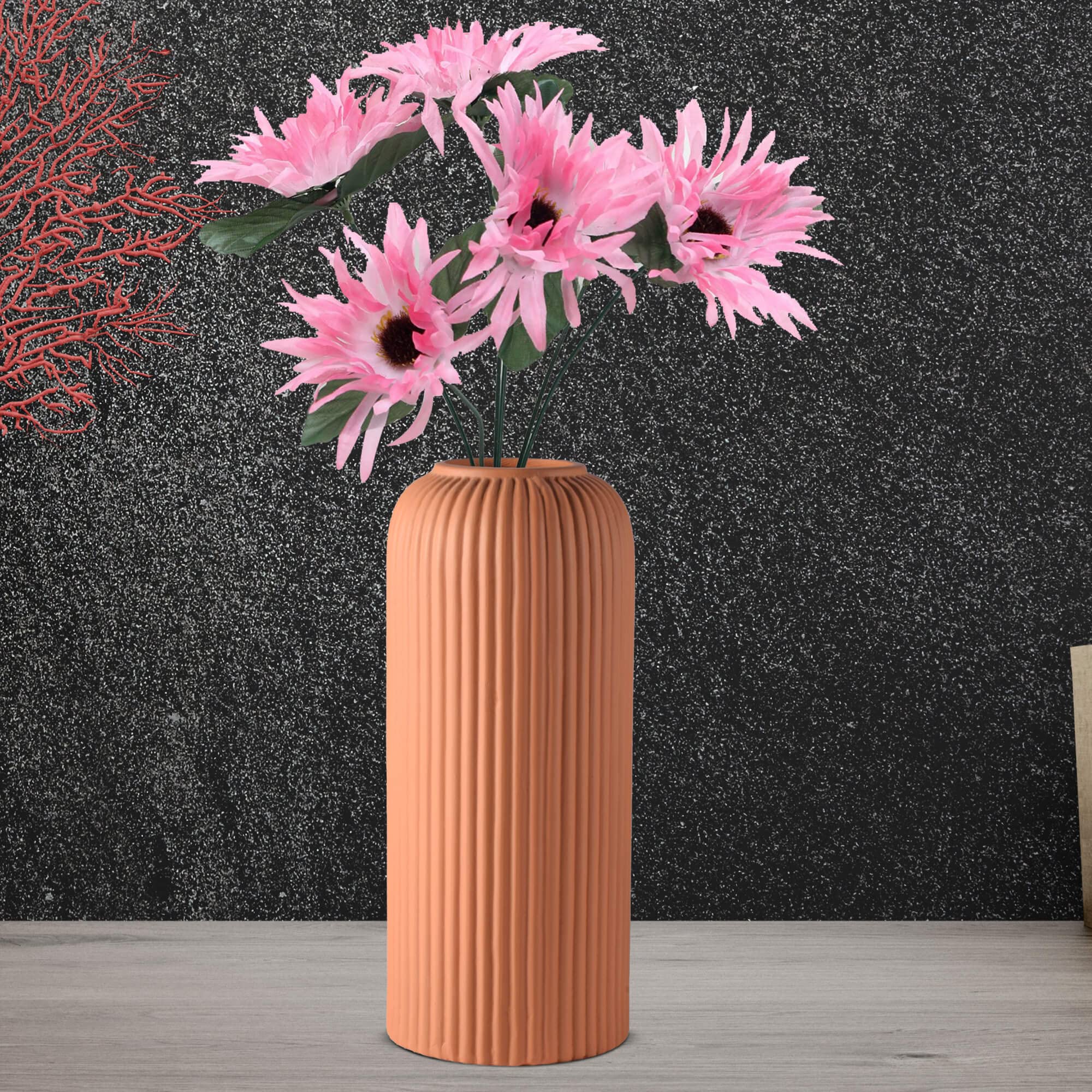 Lasaki Evelyn Big Ginger_1 Ceramic Flower Vase for Living Room, Bedroom, Dining Table, Home Decoration (H - 26.5 X D - 10 cm, Ginger_1)(Flowers not Included)