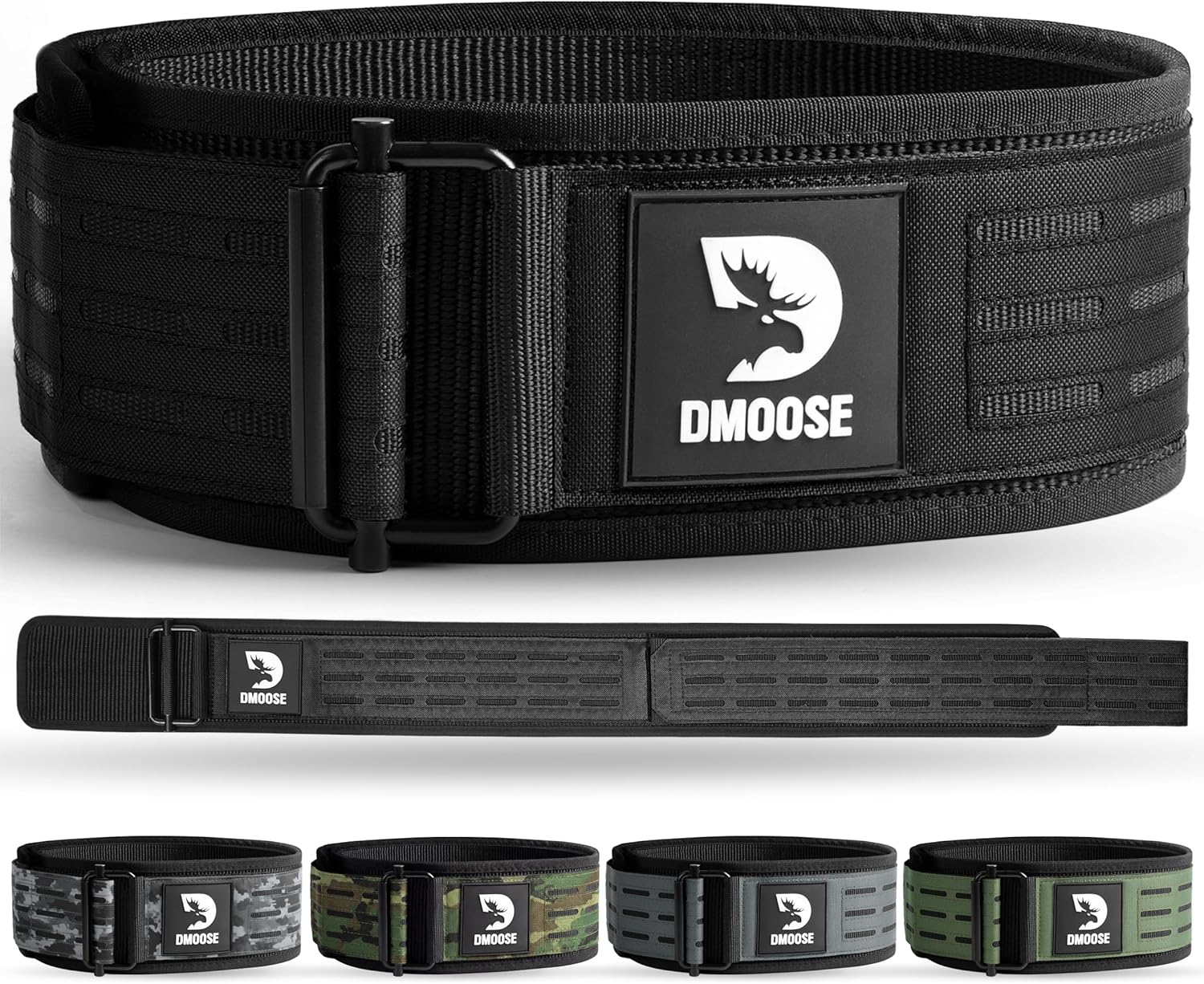 DMoose Weight Lifting Belt - Auto Locking Gym Belt for Olympic Training, WOD, Cross Training for Men and Women - 4" Nylon Workout belt with Adjustable Buckle - Provides Lumbar Support and Stability