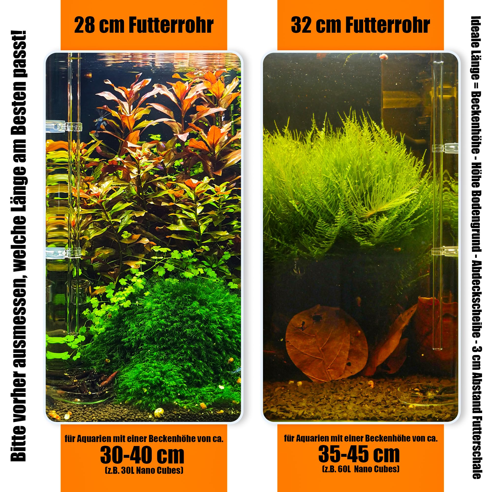 Lot de tubes d'alimentation en verre de laboratoire 28 cm – Fabriqué en Allemagne – Tube d'alimentation d'aquarium avec mangeoire pour crevettes – Verre incassable – Design élégant – Tube