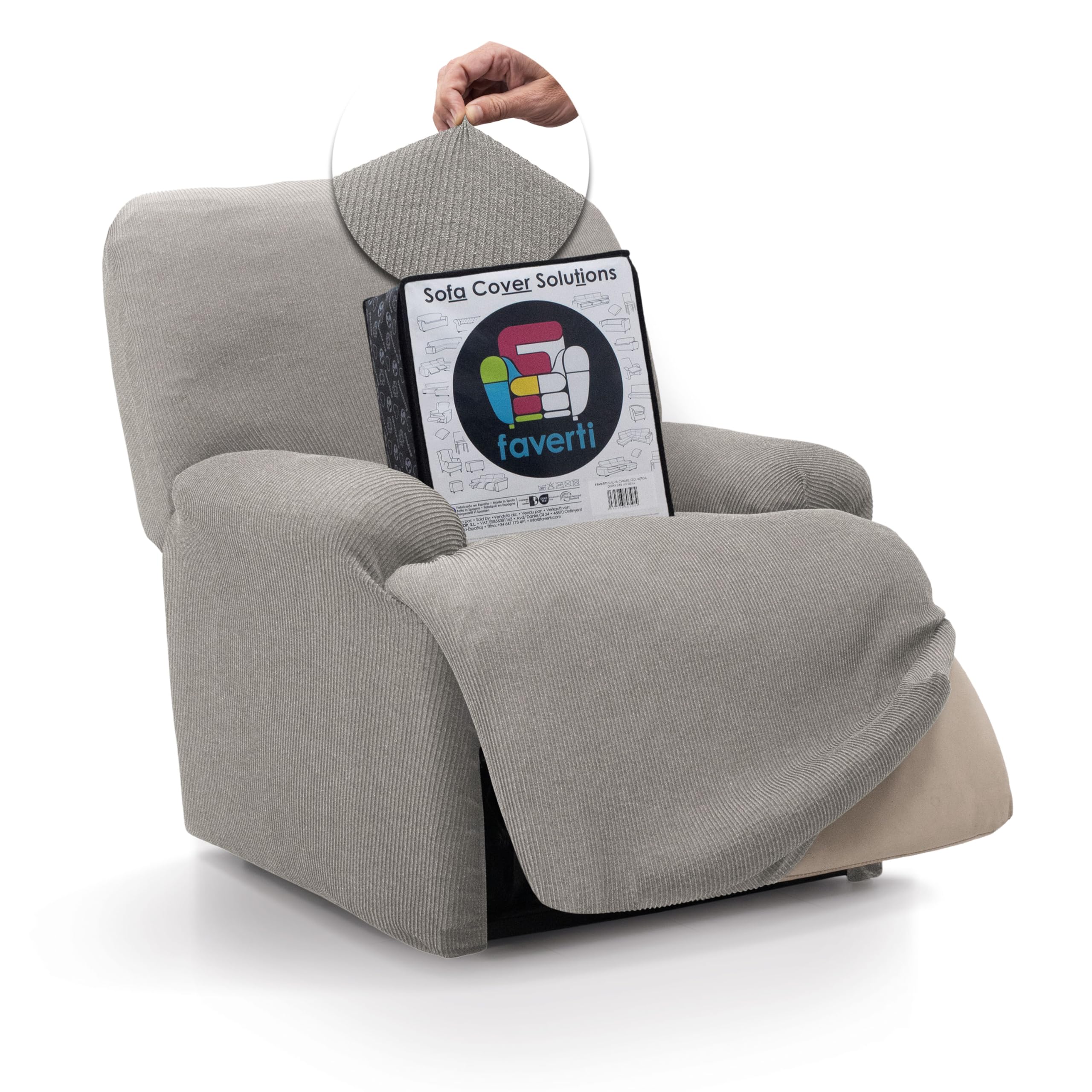 FAVERTI® Funda Elástica Sillón Relax Pies Juntos Reclinable de 70 a 90cm | Modelo Reale | Gris Claro | Funda Sillón Abatible Universal | Protector de Calidad Tejido Jacquard Tacto algodón