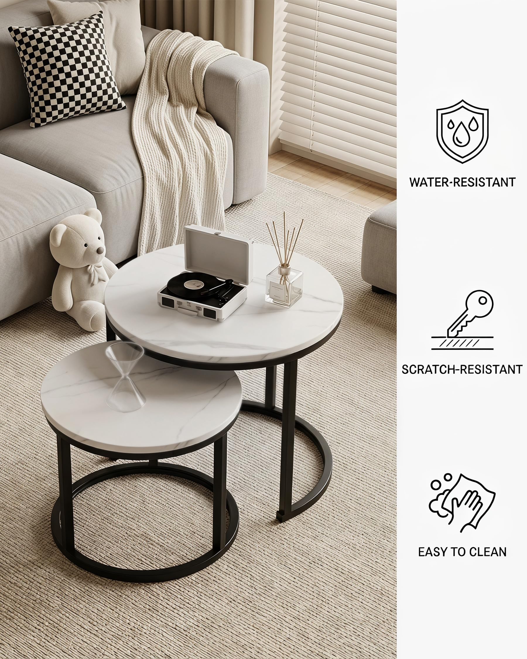 Runder Couchtisch Weiß Kleiner Beistelltisch Couch Marmor Optik 50cm