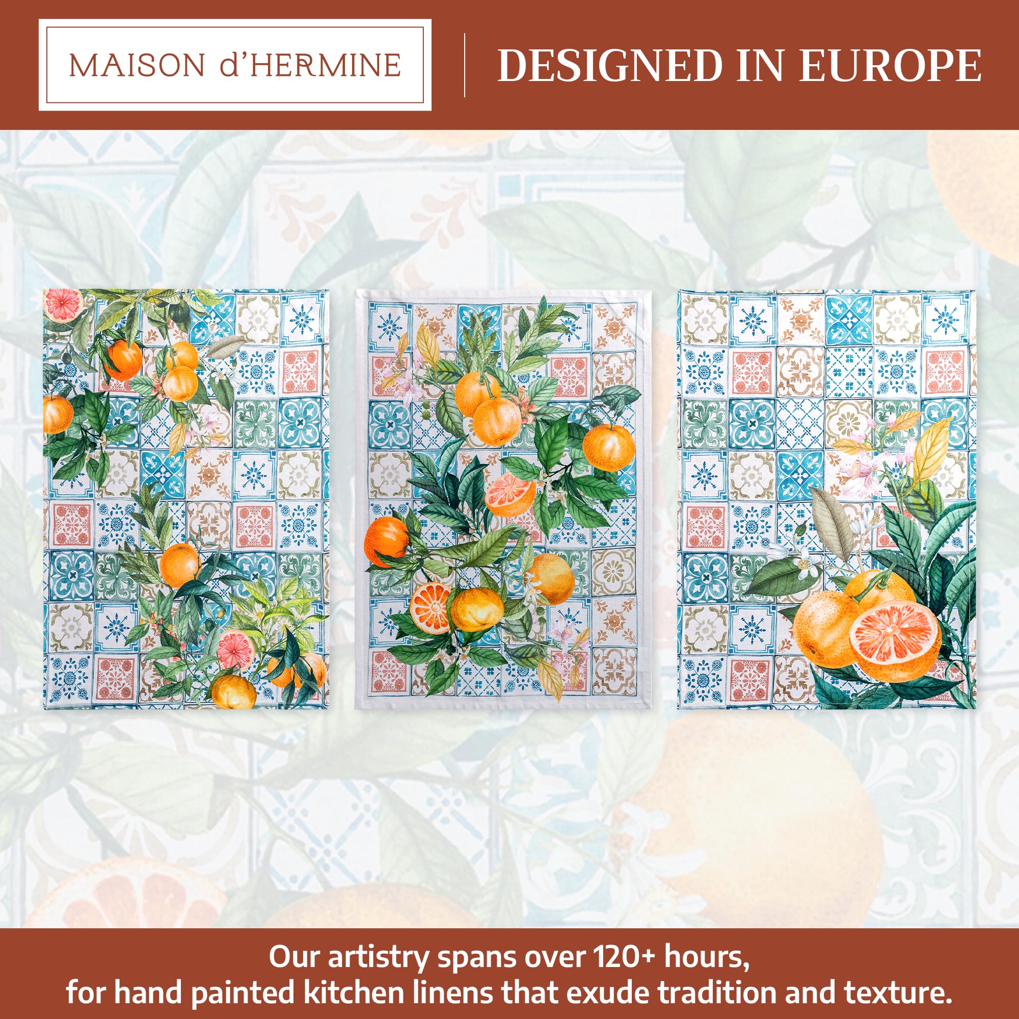 Maison d' Hermine Küchenhandtuch, 100% Baumwolle Set von 3, 50 cm x 70 cm Küchenhandtücher Tischgeschirrtücher zum Muttertagsgeschenke, Reinigen, Buffetpartys und Hochzeiten, Agrume – Frühling/Sommer