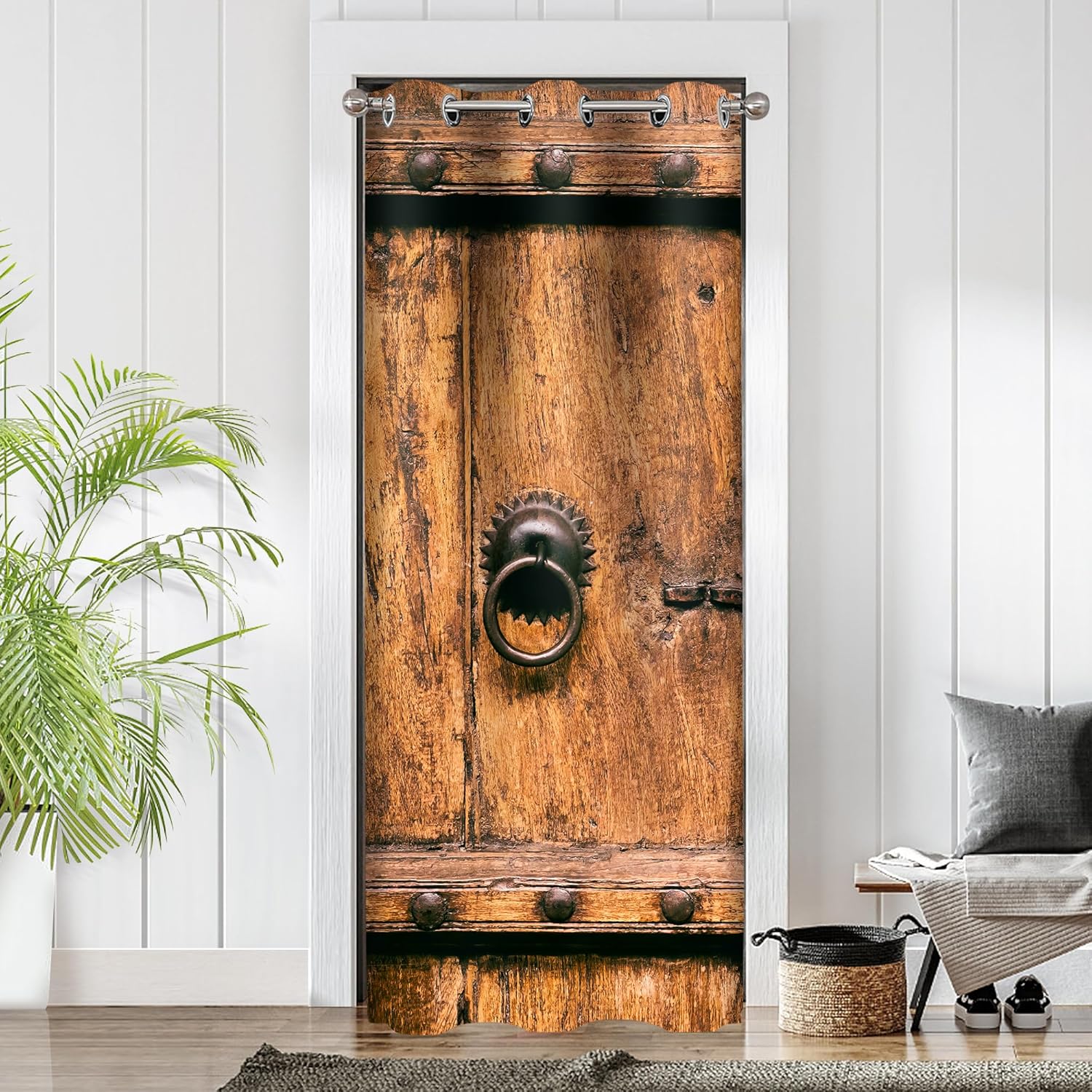 Rustic Barn Door Curtains for Doorways, Farmhouse Blackout Privacy Curtain for Doorway, Sound Proof Room Divider Drapes Closet Curtain for Bedroom Living Room, 34 x 80 Inch