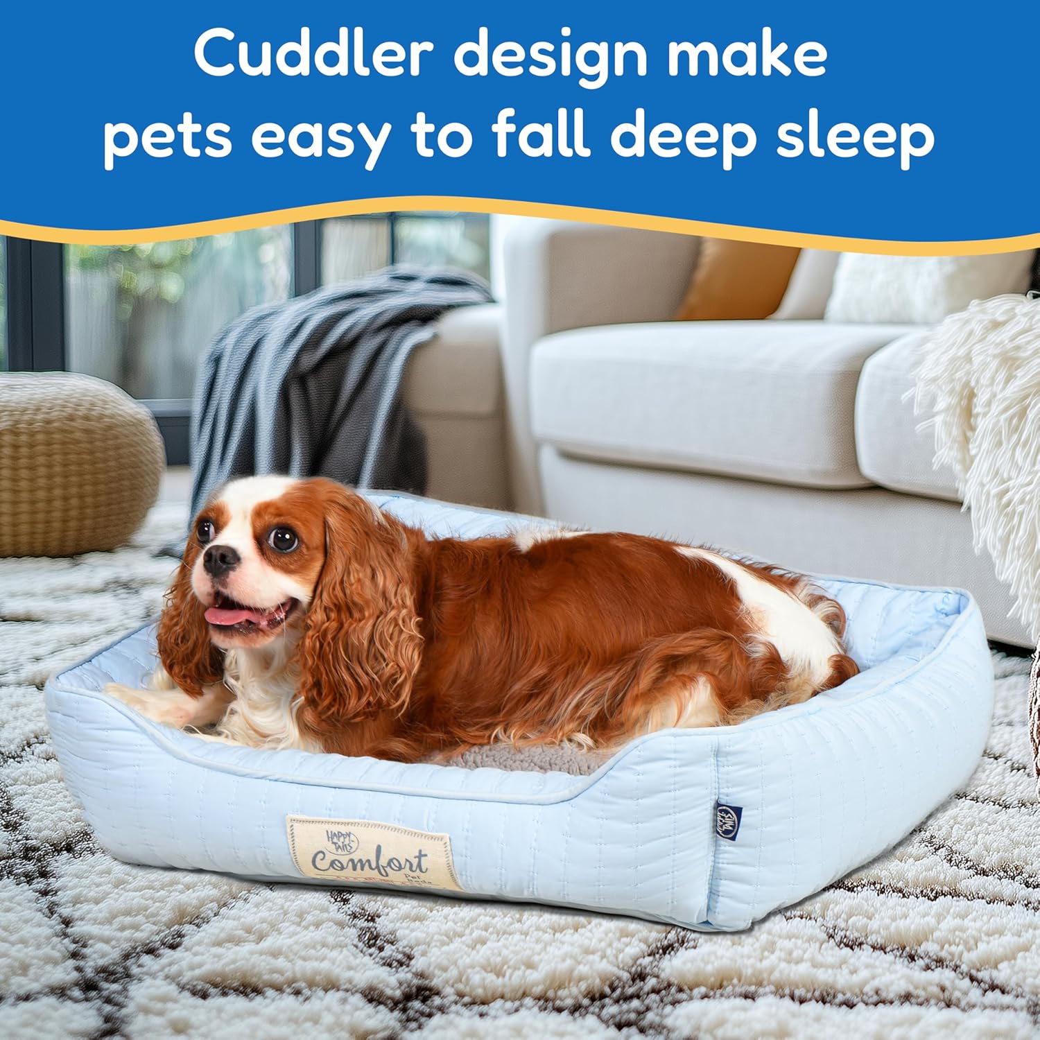 FluffyDream Small Dog Bed, Super Soft Pet Bed Furniture, Suitable for Dogs Up to 30lbs, 24'' x 20'', Light Blue