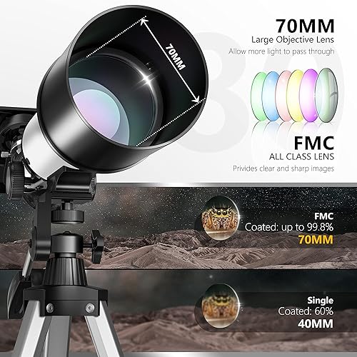Miniatura 2 de JiaSifu Telescopio para principiantes de astronomía (16X-120X), 2.756 in de apertura totalmente multicapa telescopios refractores para adultos y