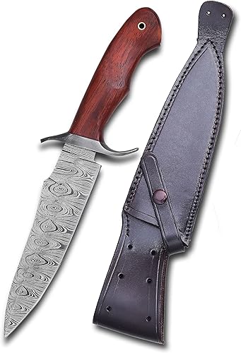 Miniatura 2 de El cuchillo de caza de hoja fija es tu mejor compañero de caza, cuchillo de supervivencia de acero de Damasco forjado a mano con mango de madera de