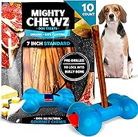 Vista 14 de Palitos de carne de 7 pulgadas de grosor (paquete de 10) con dispositivo de seguridad Bully Stick, sin asfixia, palitos de Pizzle totalmente