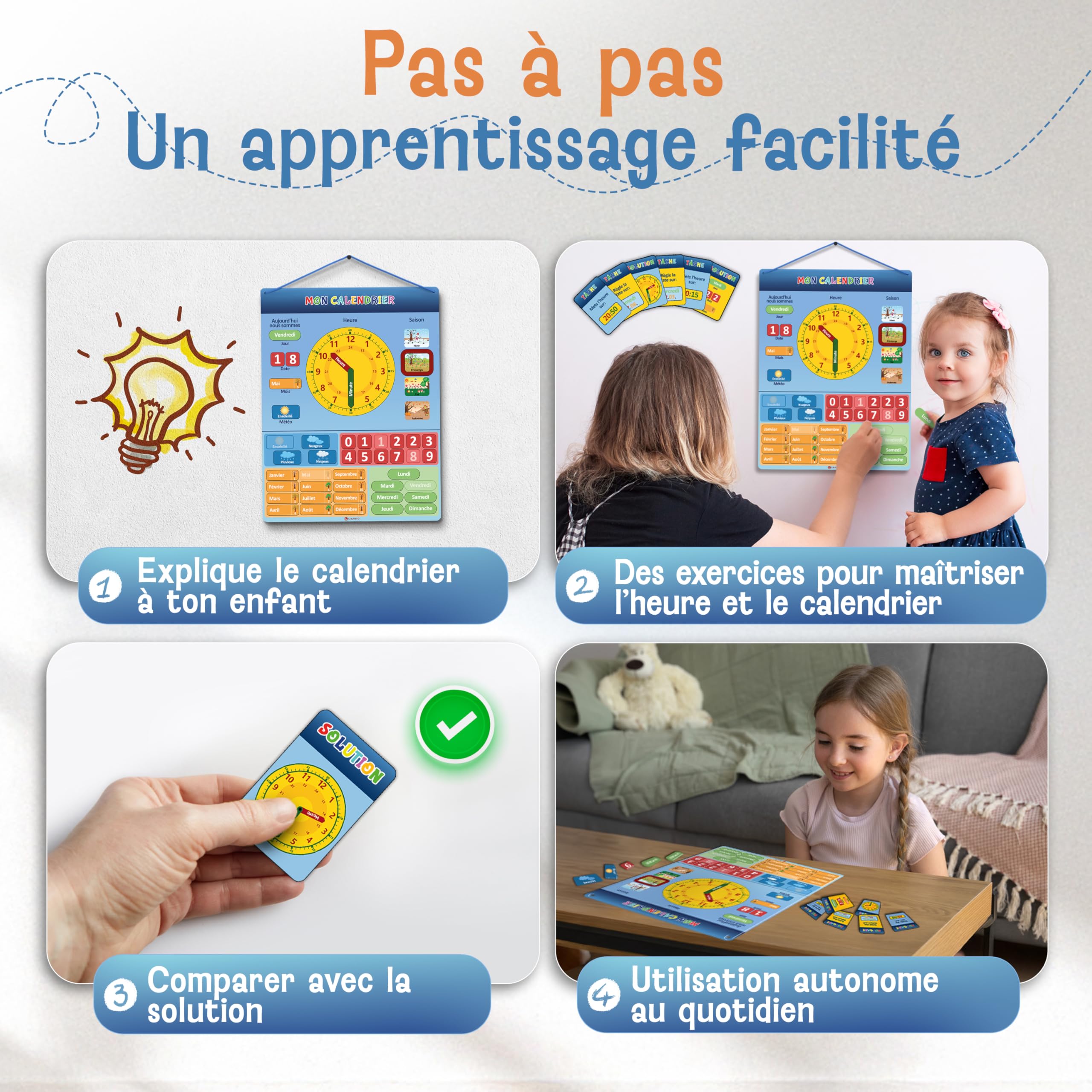 LIKARTO Mon Premier Calendrier – Jeu Éducatif Magnétique pour Enfants avec 36 aimants – 42x32cm