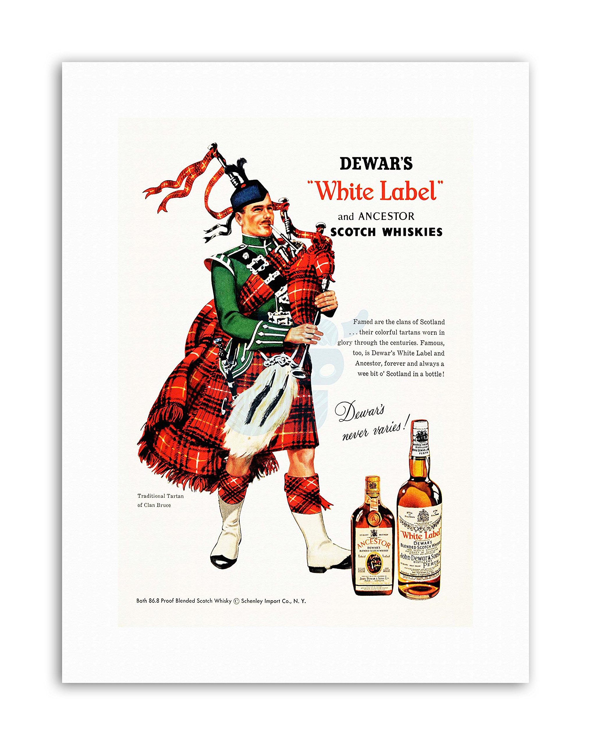 Wee Blue Coo Whisky Alcohol Dewars White Scotch Tartan Vintage Military Canvas Art Print