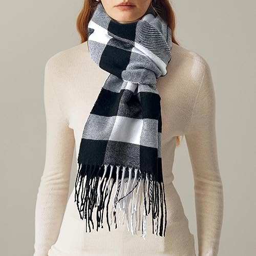 Miniatura 2 de Bufanda clásica con borlas para mujer, súper suave, sensación de cachemira clásica, para otoño e invierno, bufandas de tartán cálido y grueso