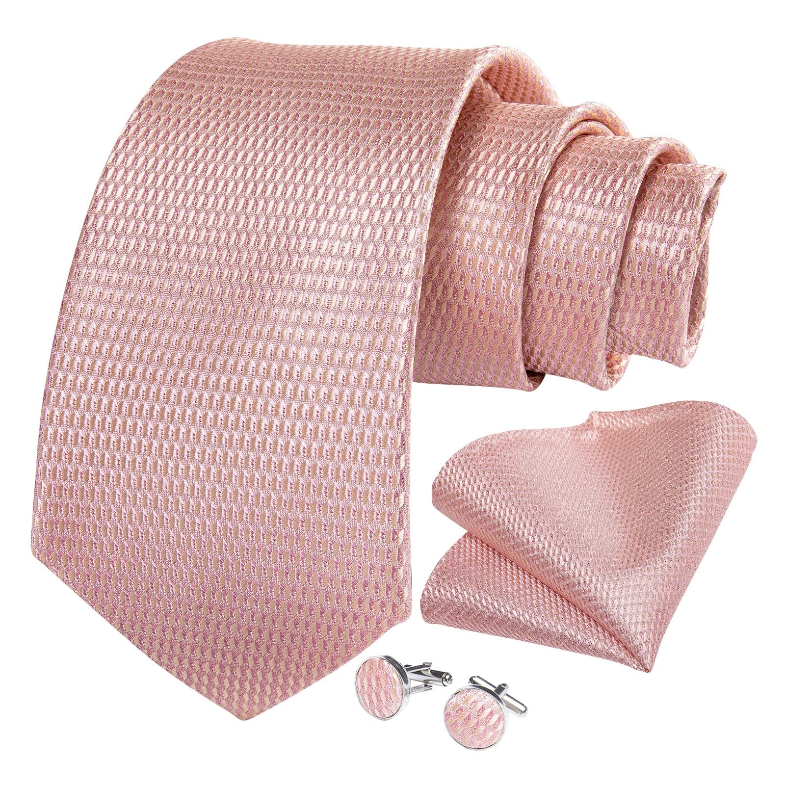 BAFAFA Cravatte scozzesi rosa solido for uomo Cravatta da annodare da uomo alla moda Gemelli quadrati da taschino Set da uomo con fermacravatta e spilla