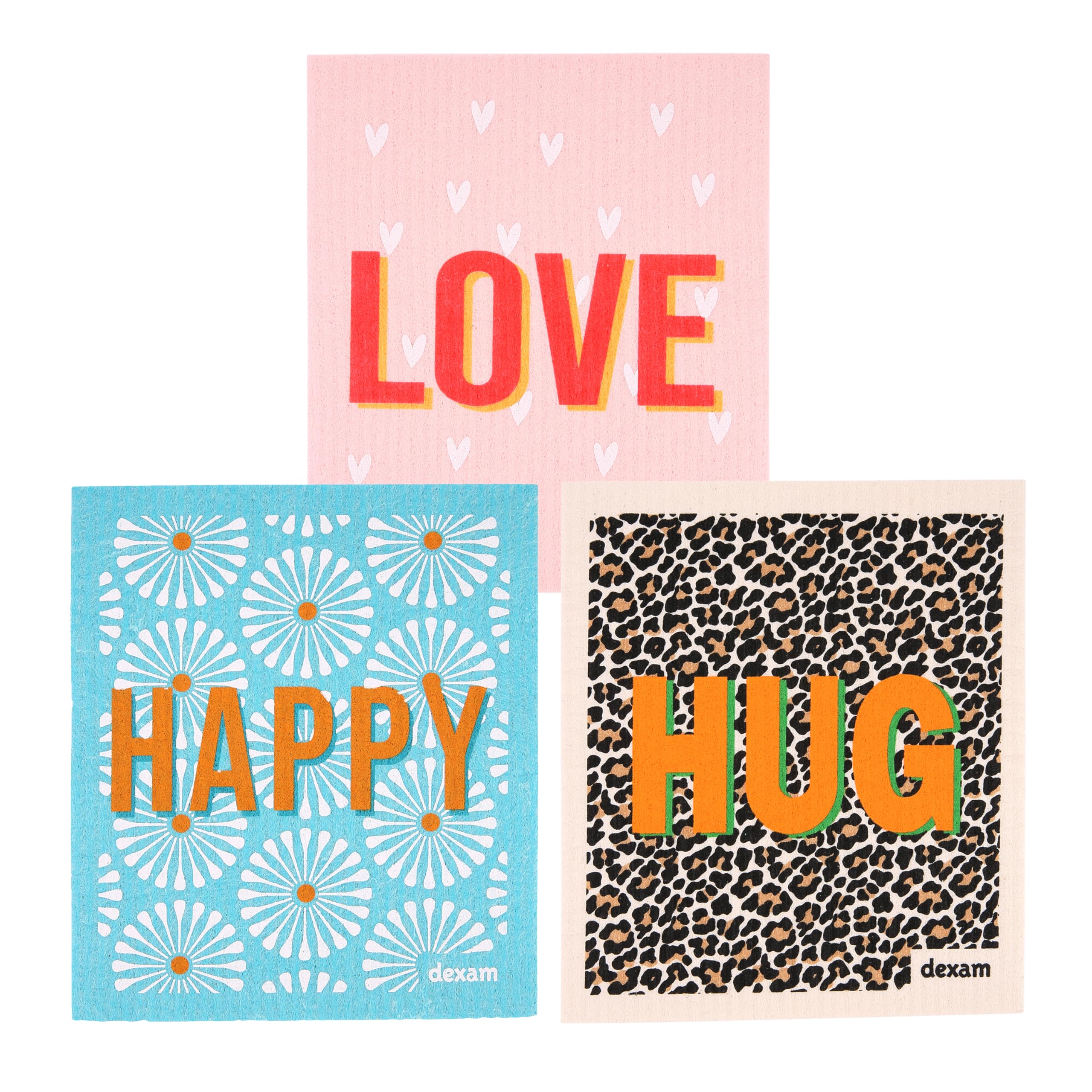 All-Green Dexam Eco-Friendly Reusable Cleaning Swedish Dishcloths - Hug Love Happy - 3 Pack