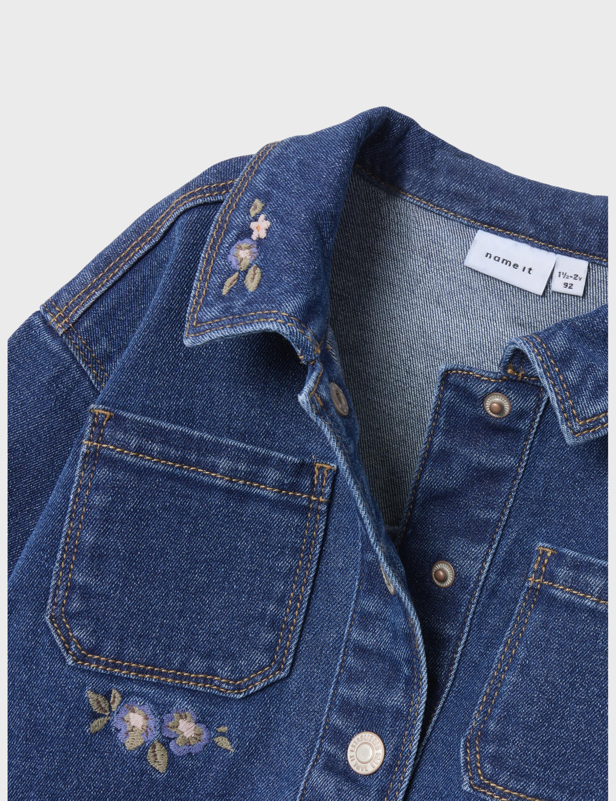 NAME IT Nmfkara Emb Dnm Jacket 1224-Fr, Dark Azul Denim, Numeric_122 para Niñas