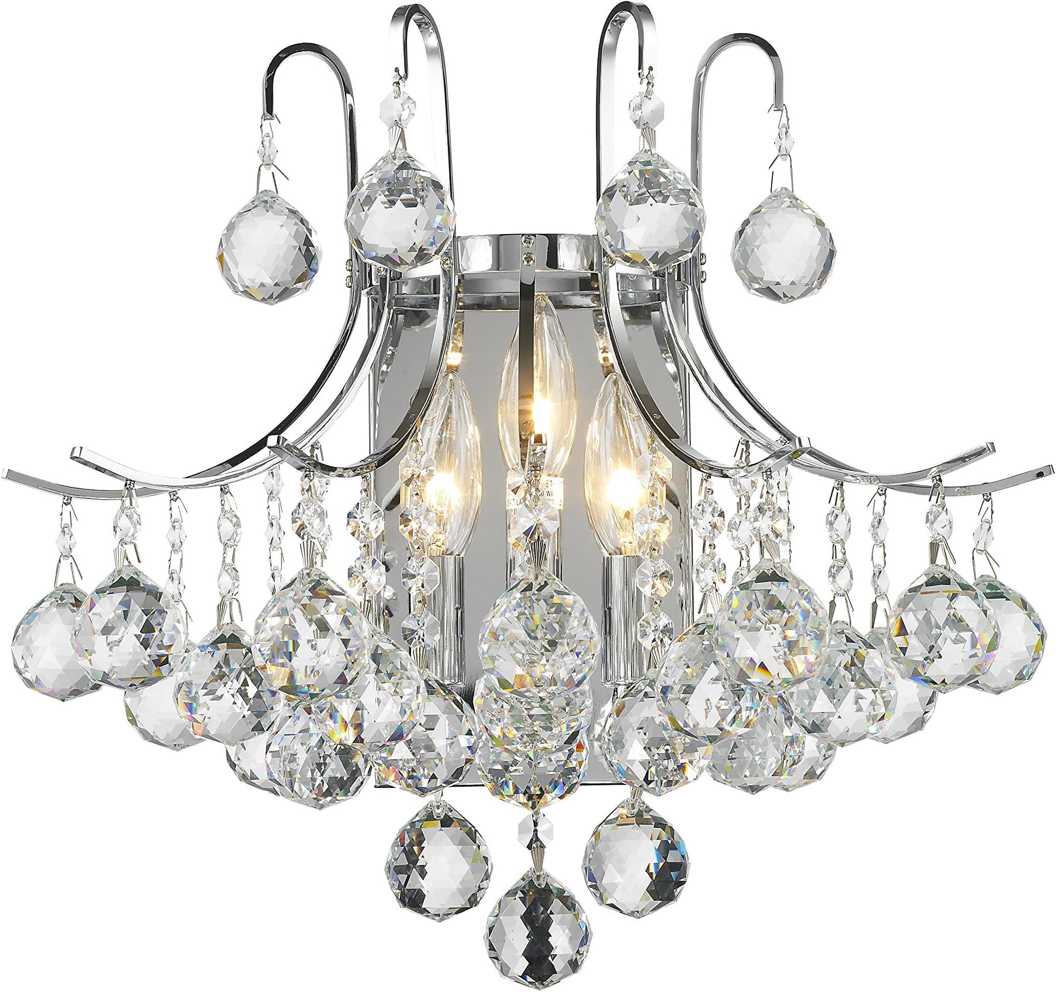 Empire Collection 3 Light Chrome Finish and Clear Crystal Wall Sconce 16" W X 16" H Large