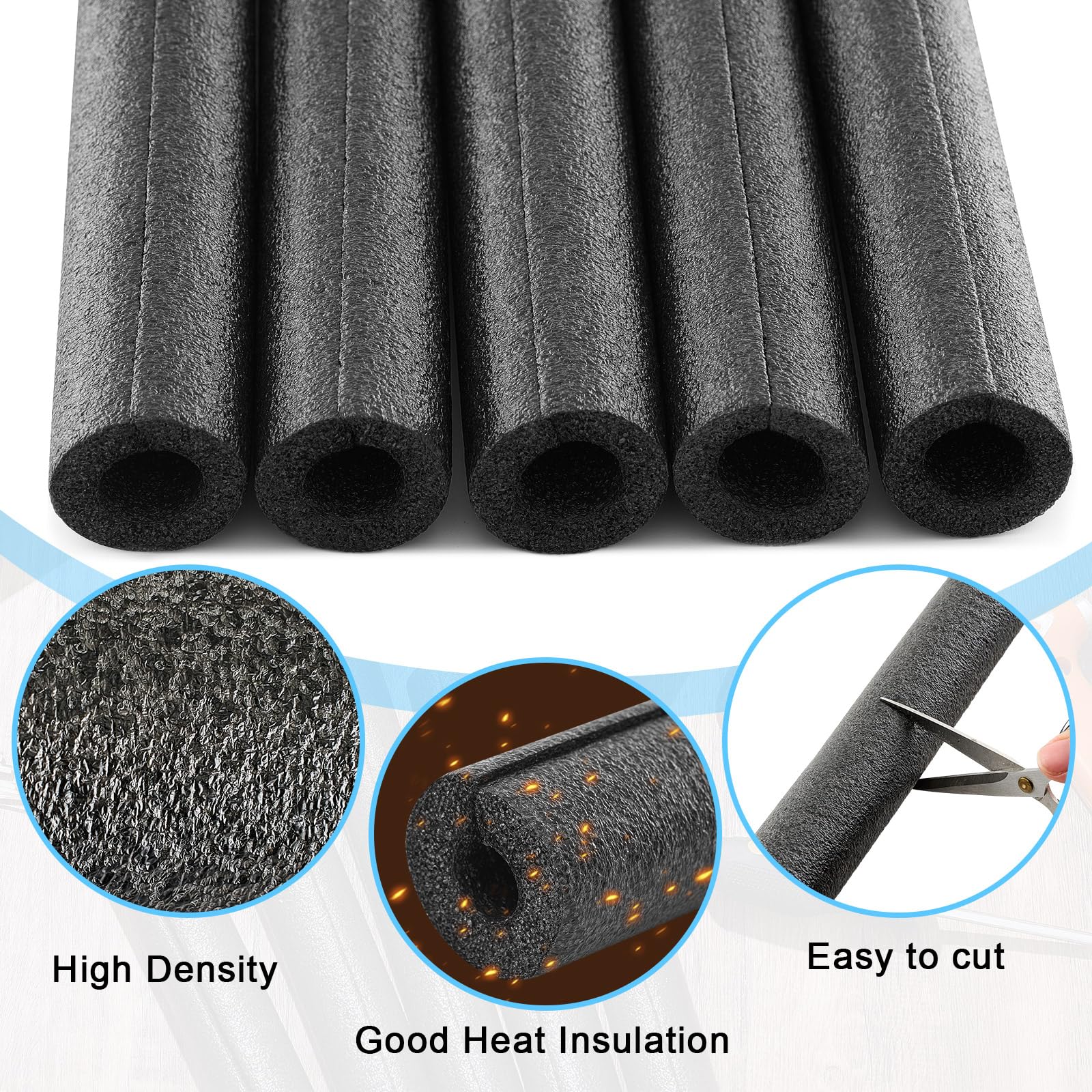 Amylove Lot de 12 tubes isolants en mousse de 3 m pour tuyau d'eau, piscine, nouilles de natation, préservation de la chaleur, couvertures de tuyaux pour extérieur et protection contre le gel (noir