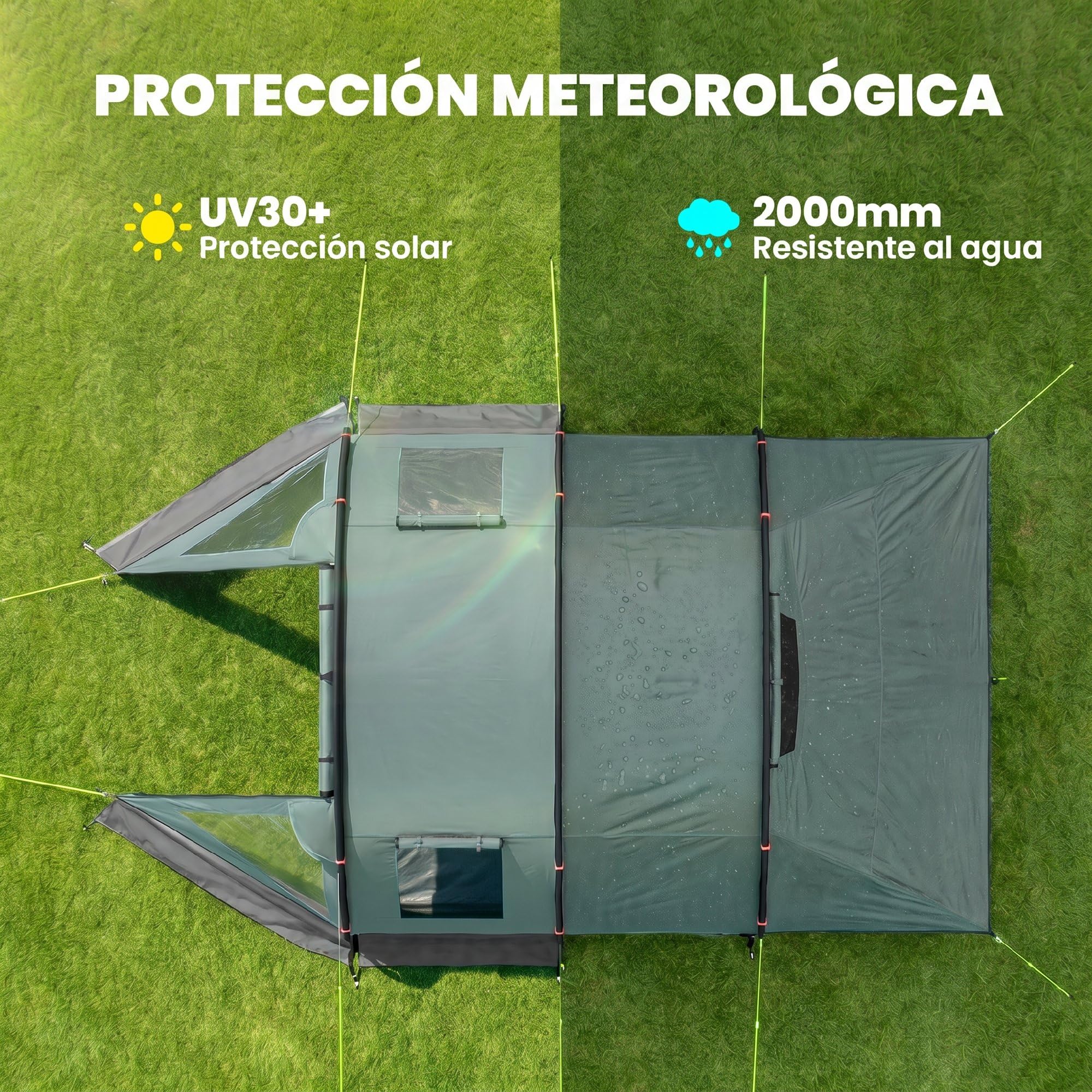 Outsunny Tienda de Campaña de Túnel Tienda Camping para 3 Personas Impermeable PU2000 mm Protección UV30+ con Ventanas y Bolsa de Transporte para Trekking Camping Playa Aventura 475x264x172 cm Verde
