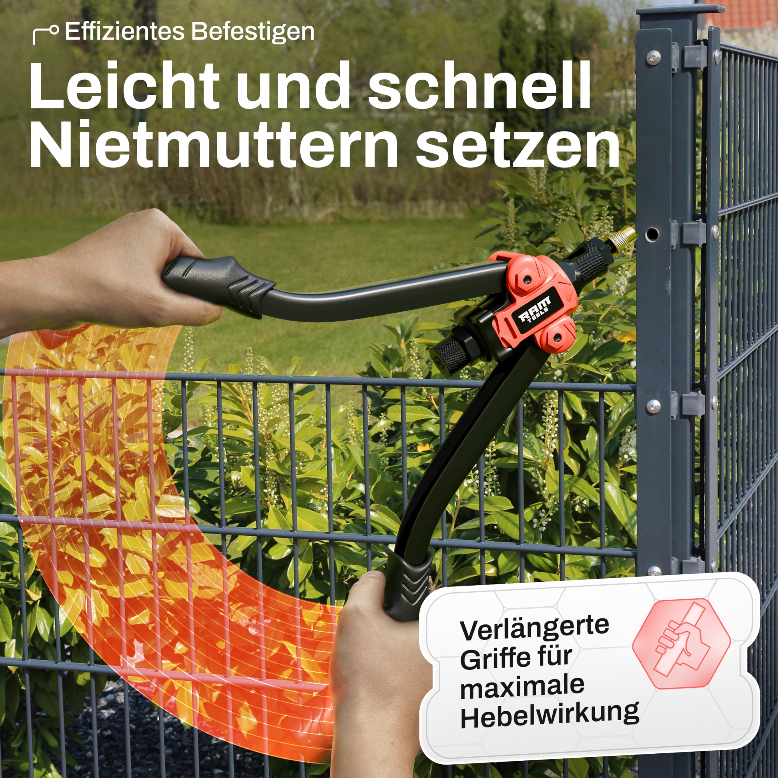 Nietmutternzange, Nietzange Set inkl. 70 Nietmuttern, MIT Bohrloch/-größentabelle, Dorne in M3 M4 M5 M6 M8 M10 M12, Profi Blindnietmutternzange