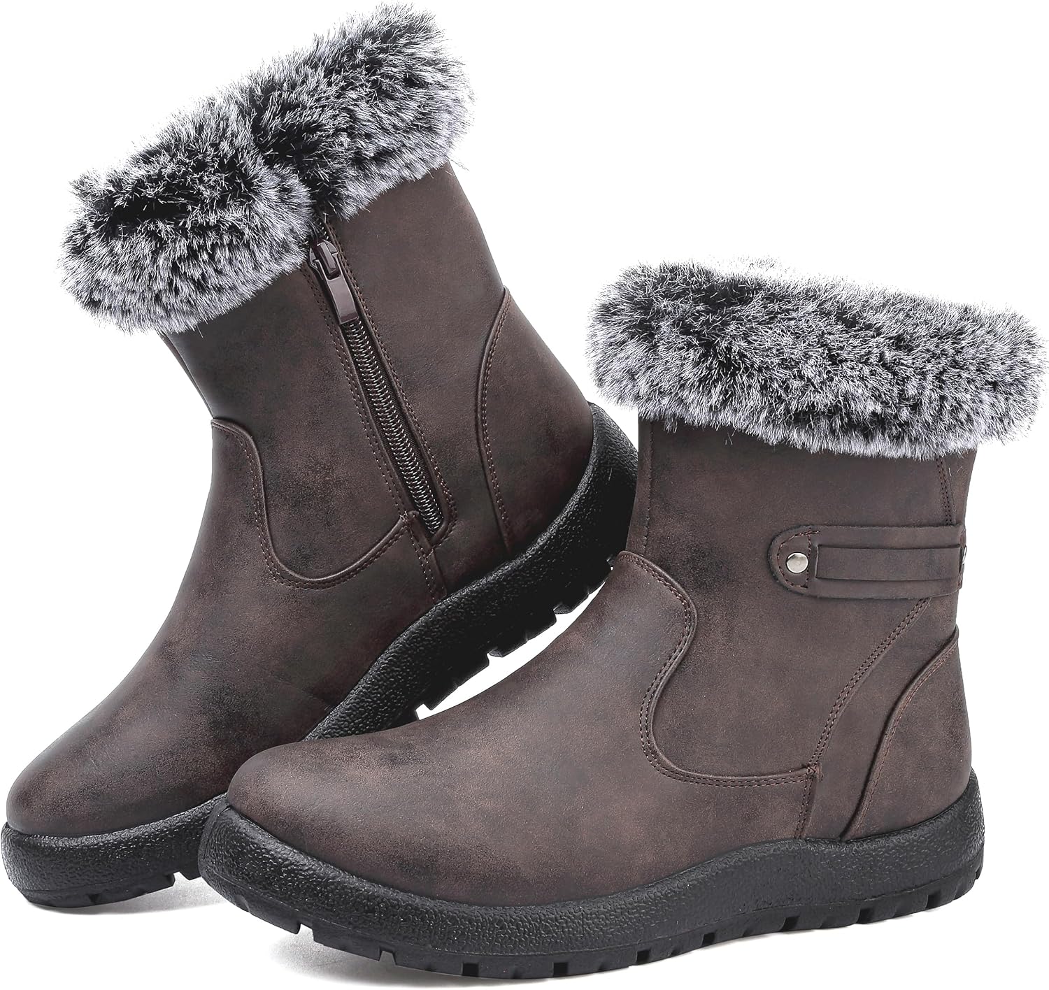 Womens Snow Boots Leather Winter Shoes Waterproof Comfortable Warm Fur Lined Zipper Fashion Ankle Booties - Image 6