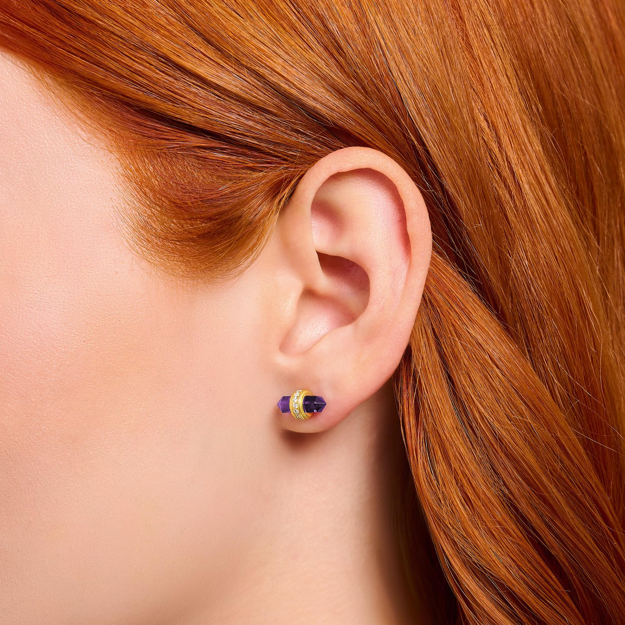 THOMAS SABO Ohrstecker mit violettem Onyx Kristall vergoldet 925 Sterlingsilber, 750 Gelbgold Vergoldung