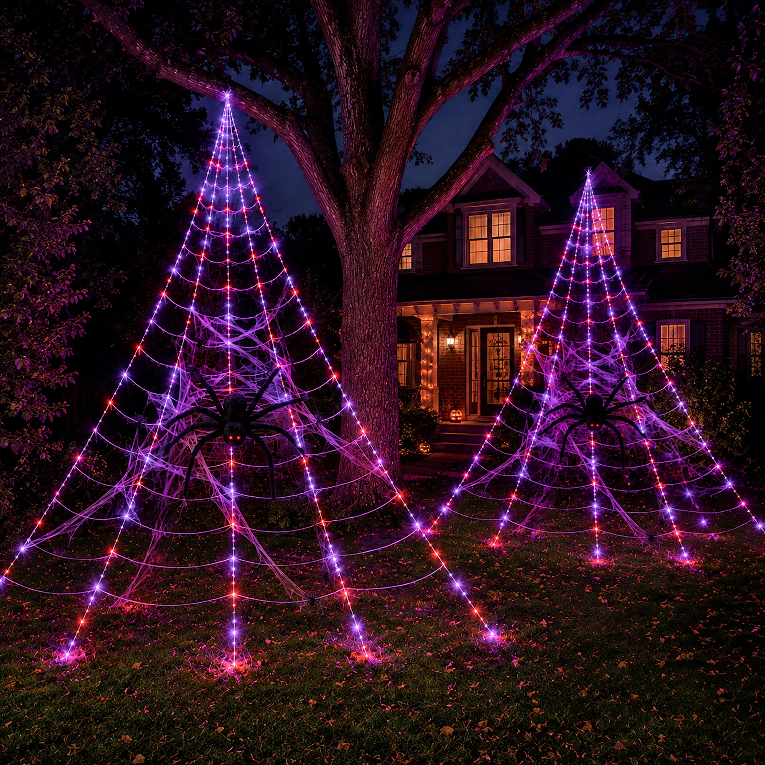 2 Pack Giant Light Up Spider & Web Halloween Decorations Outdoor 23ft